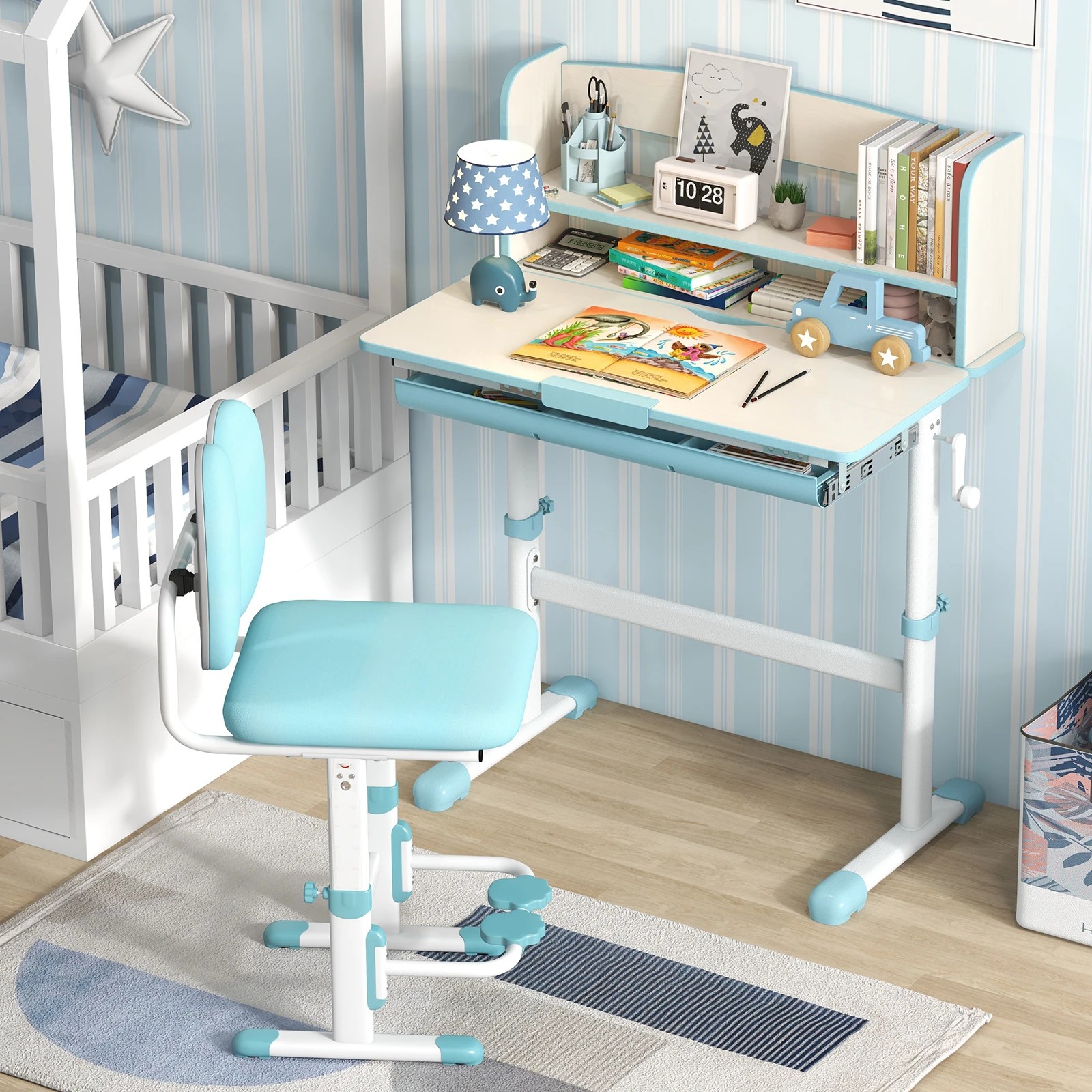 2 Costway Study Desk Height Adjustable Writing Table - Blue, 2 of 3