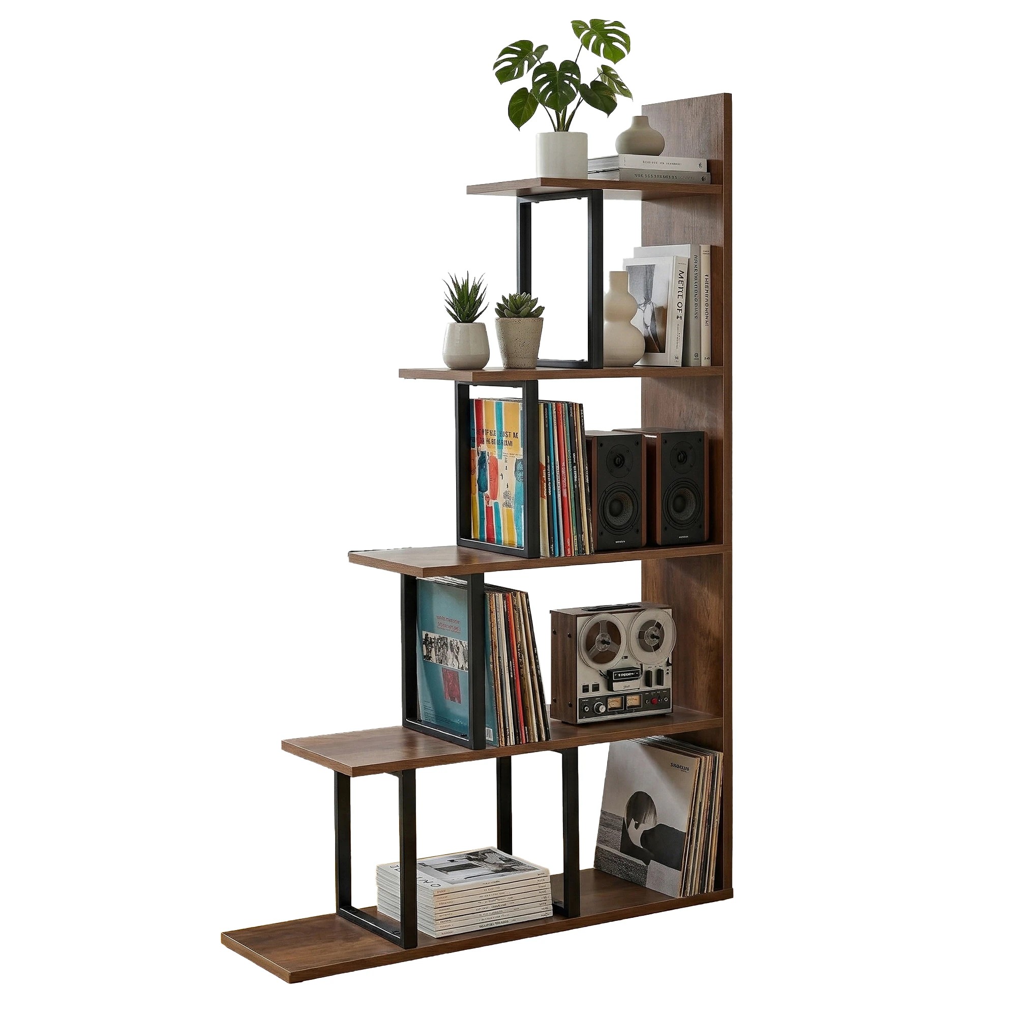 1 Artiss 5 Tiers Bookshelf Ladder Corner Shelf Bookcase - Brown, 1 of 9