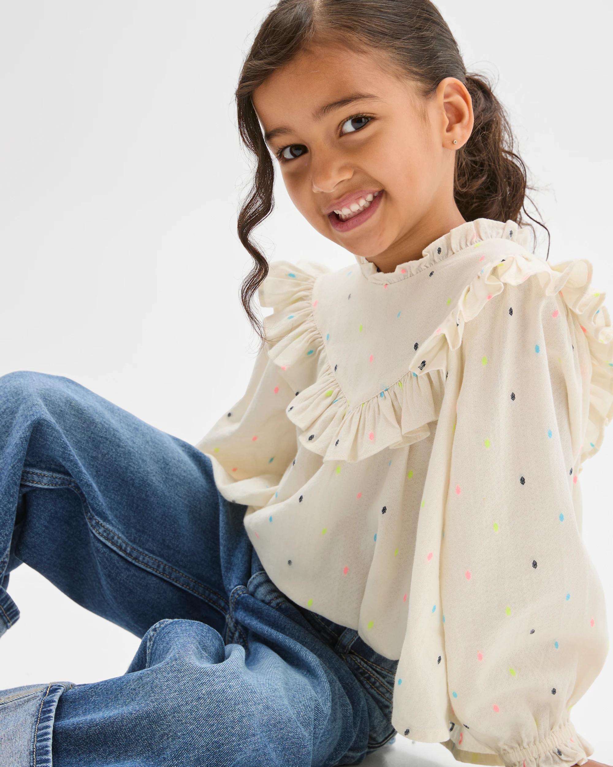 4 Target Kids Long Sleeve Fashion Woven Frill Blouse CREAM, 4 of 6