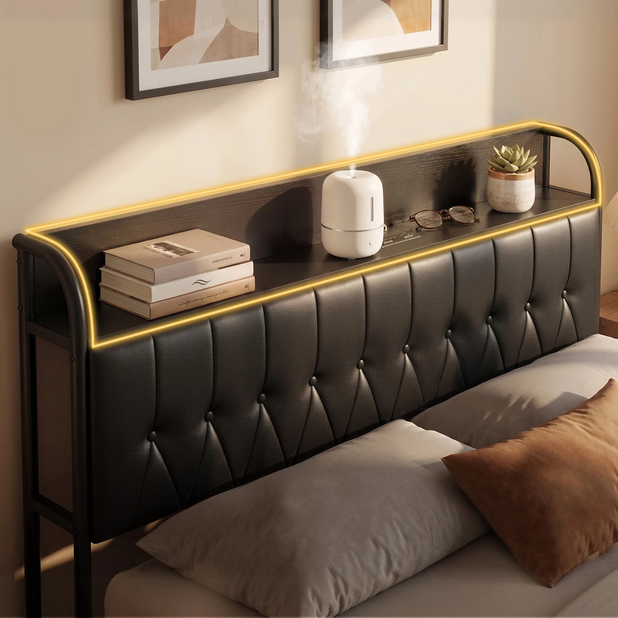 5 Artiss Queen Bed Frame with Storage Headboard SAA Certified Charging Station - Black, 5 of 10