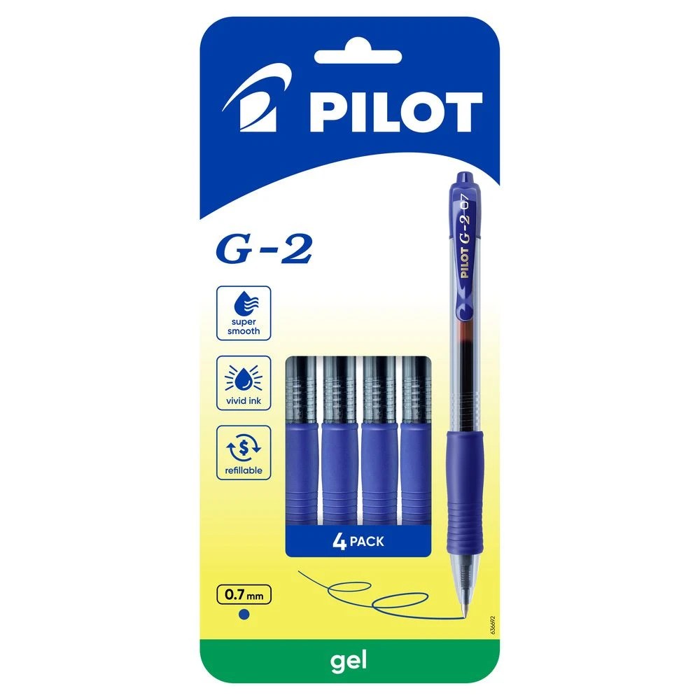 1 PILOT G2 Retractable Gel Pen Fine 0.7mm Blue 4 Pack, 1 of 8