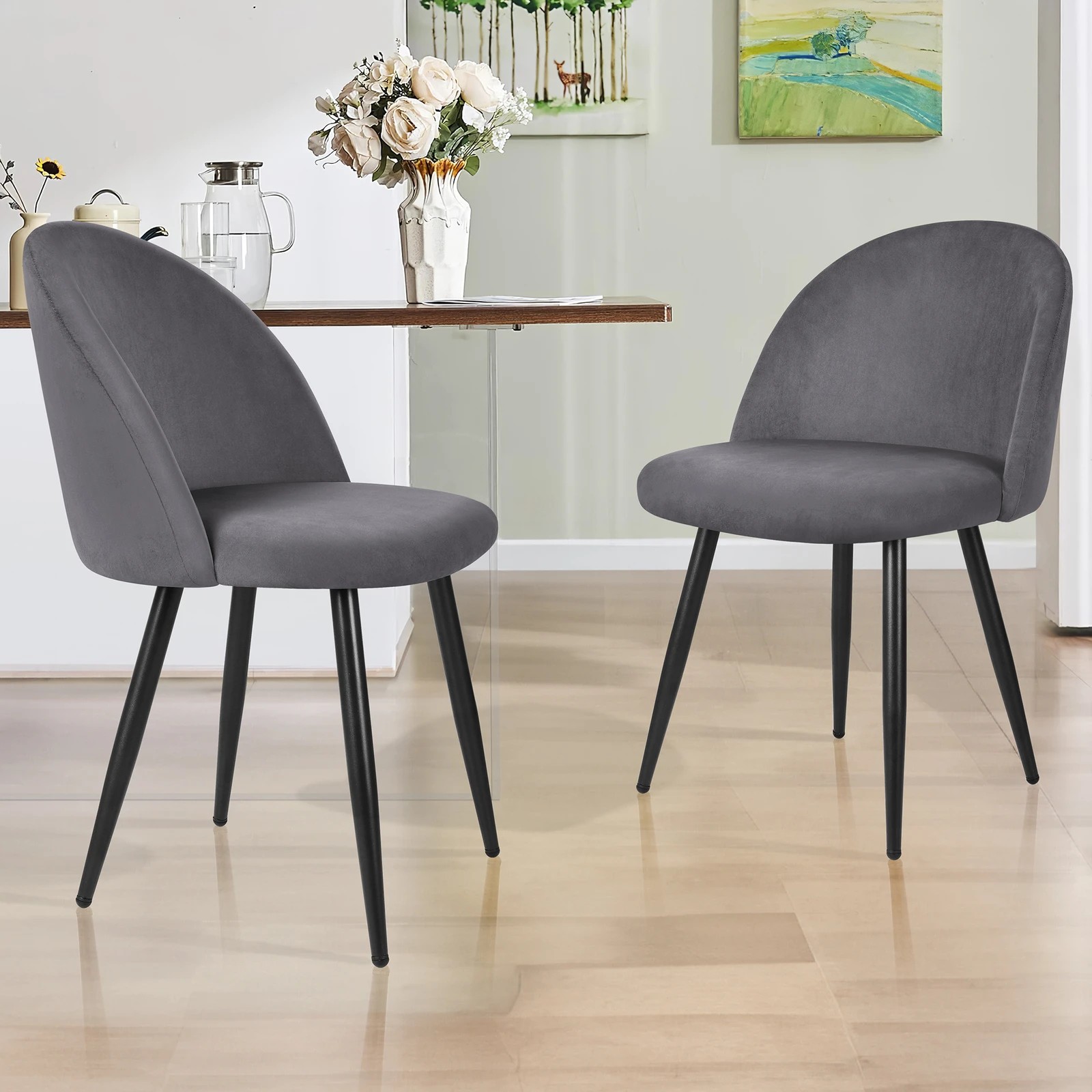 7 Alfordson 4x Dining Chairs Kitchen Accent Lounge Seat Metal Velvet - Grey, 7 of 8