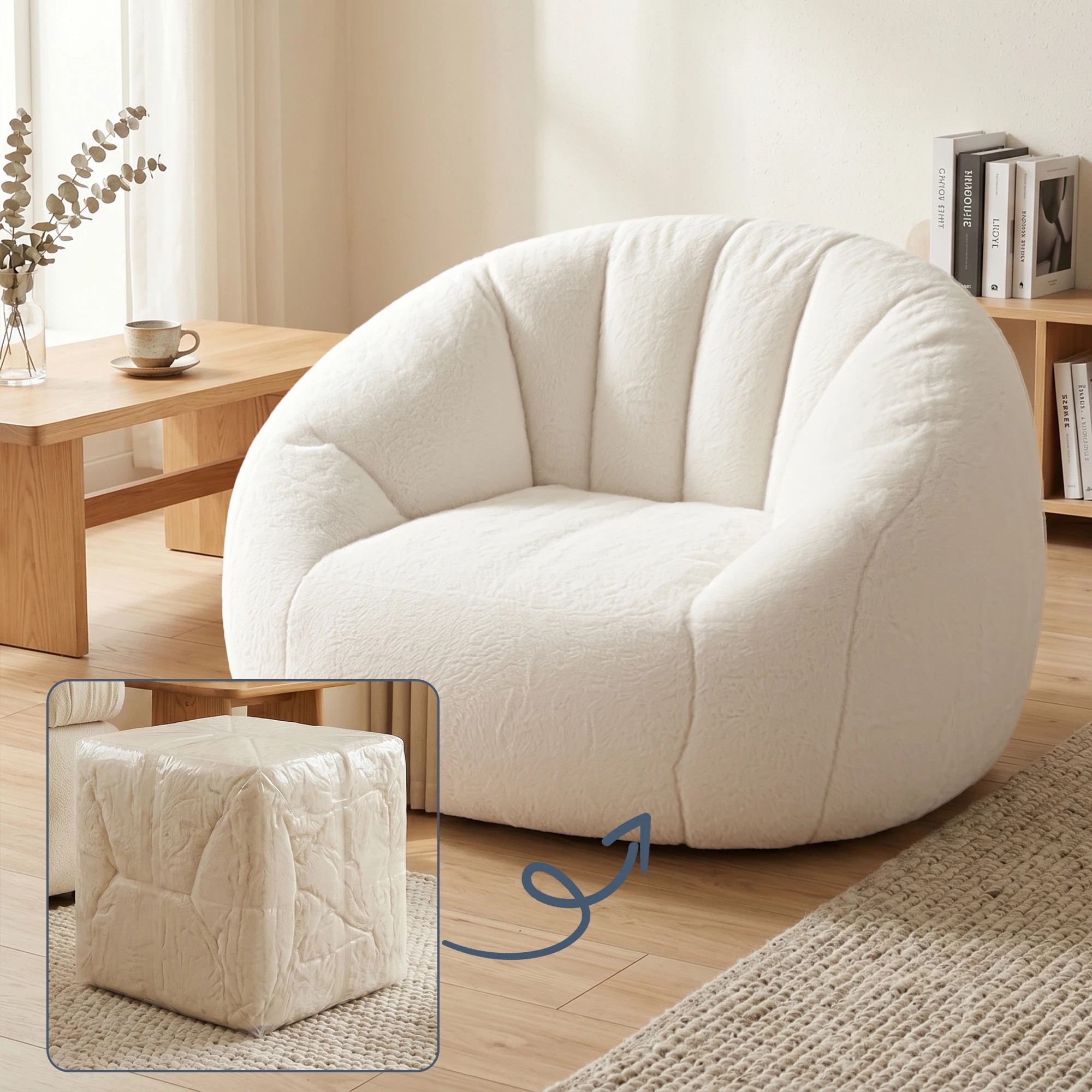 4 Artiss Single Small Boneless Couch Comfy Bean Bag for Living Room - Beige, 4 of 10