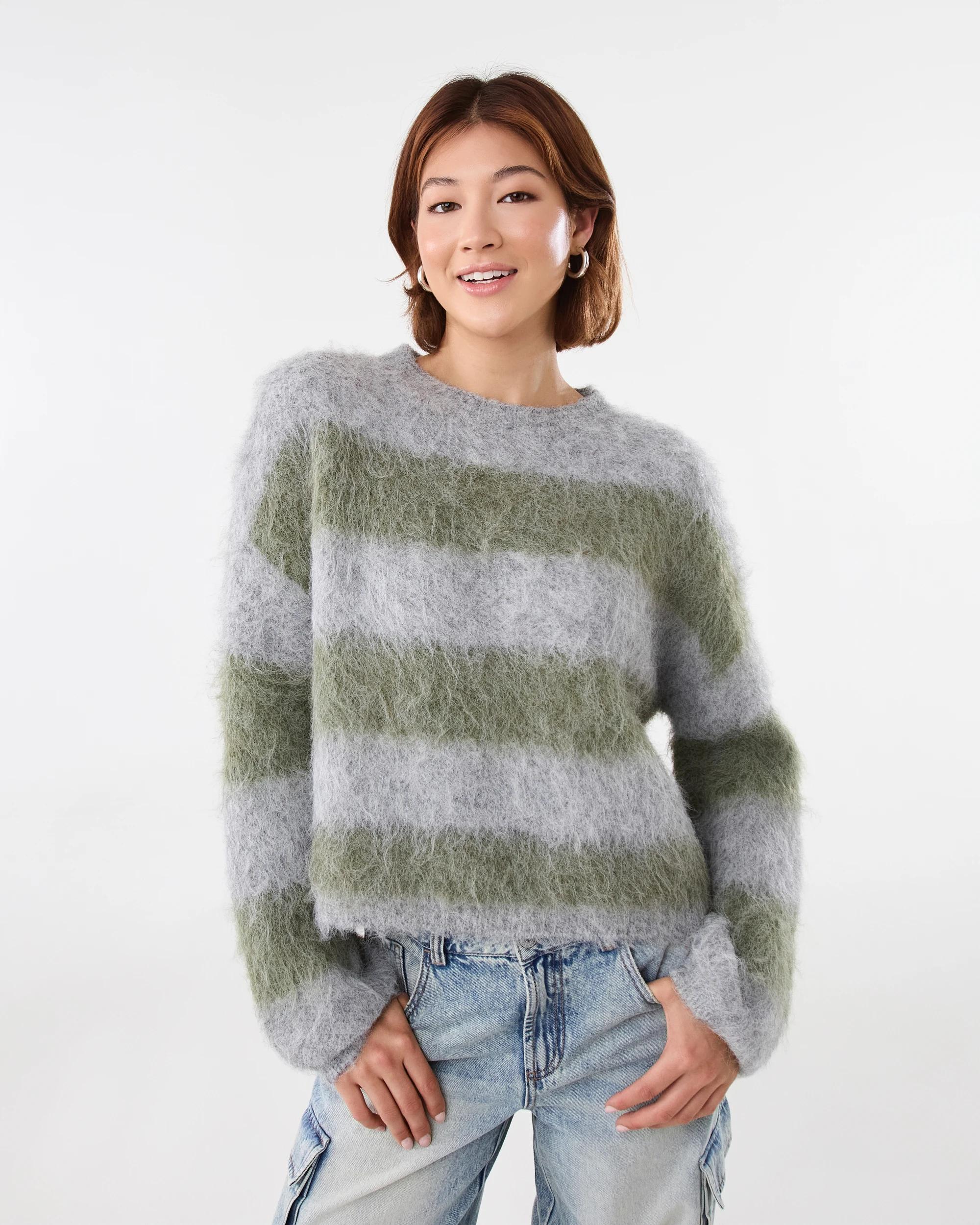 1 Fluffy Knit Jumper Grn Stripe, 1 of 7