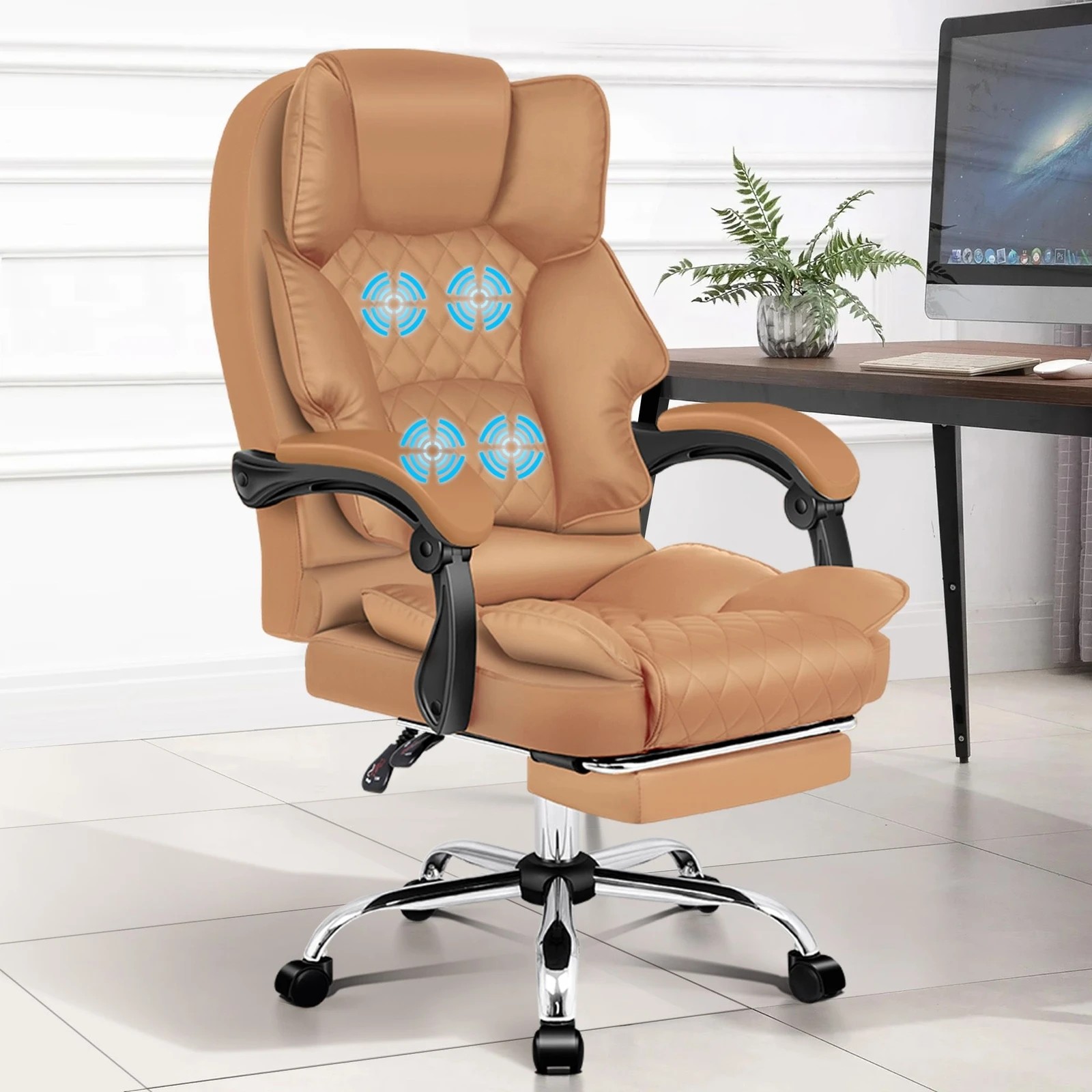 2 Alfordson Massage Office Chair Executive Recliner Gaming Computer Seat Leather - Brown, 2 of 10