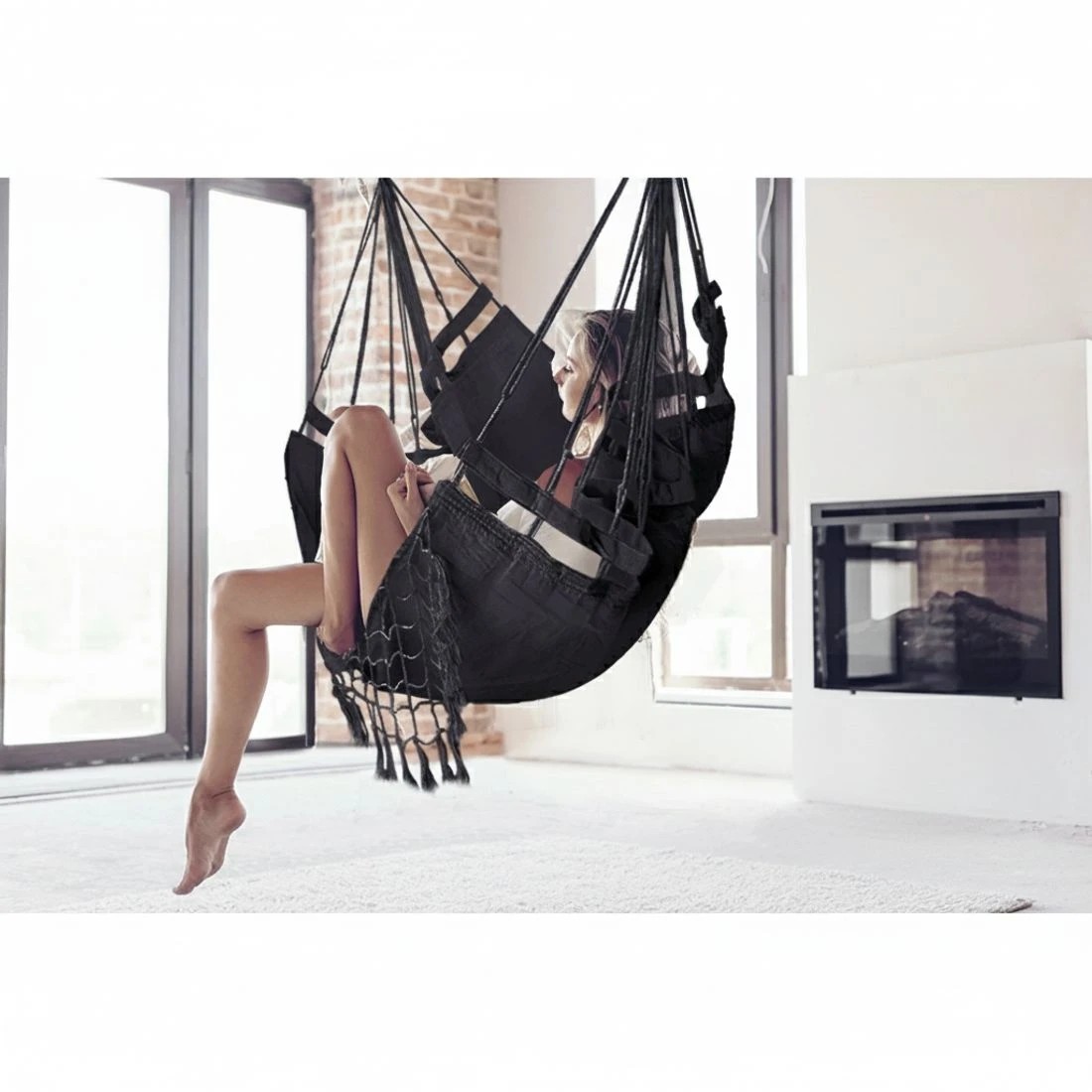 4 Gardeon Hanging Hammock Chair Outdoor Swing Hammocks Tassel - Grey, 4 of 8