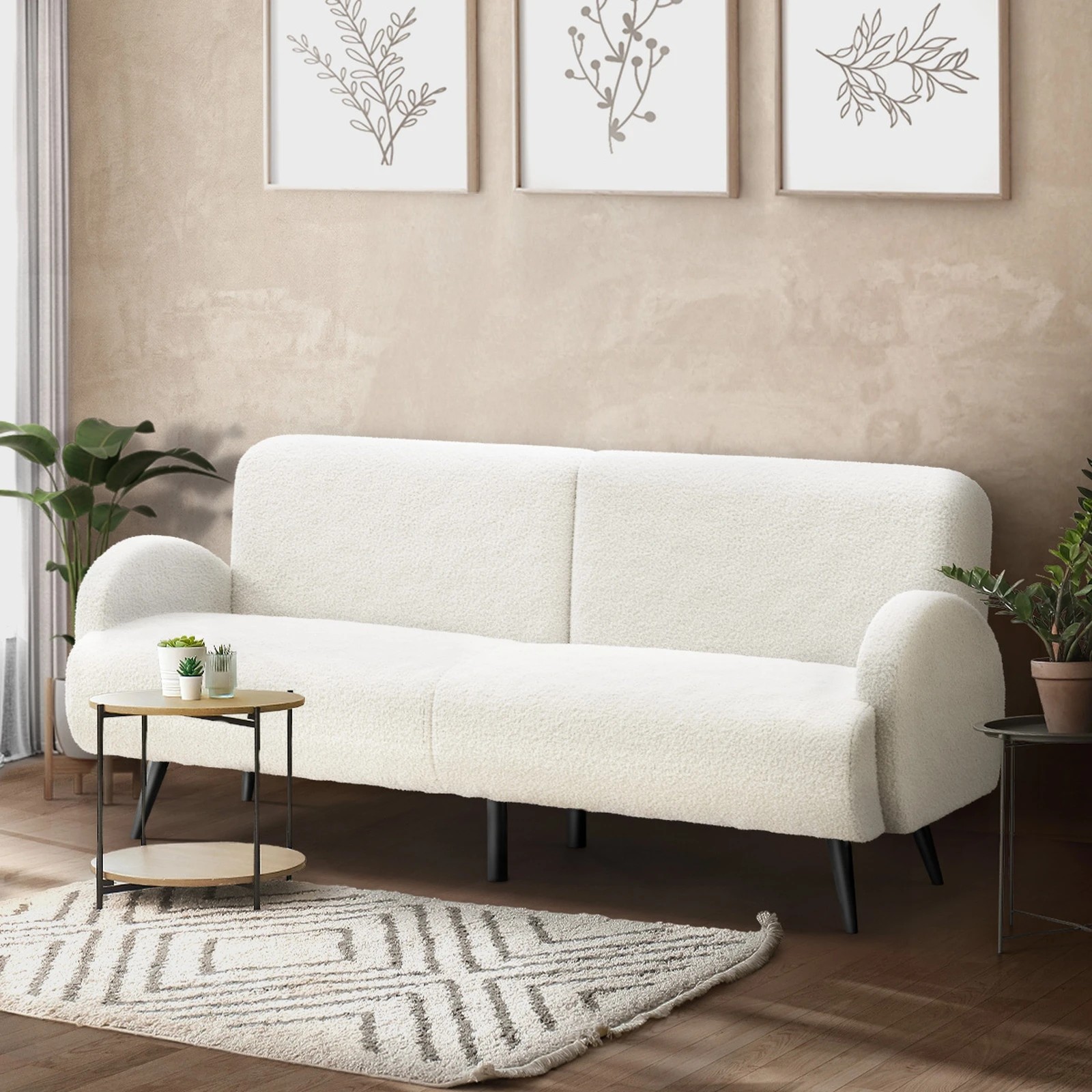 3 Oikiture Boucle Sofa Luxury 3 Seater Couch Fleece Chair Office Lounge
 - White, 3 of 10