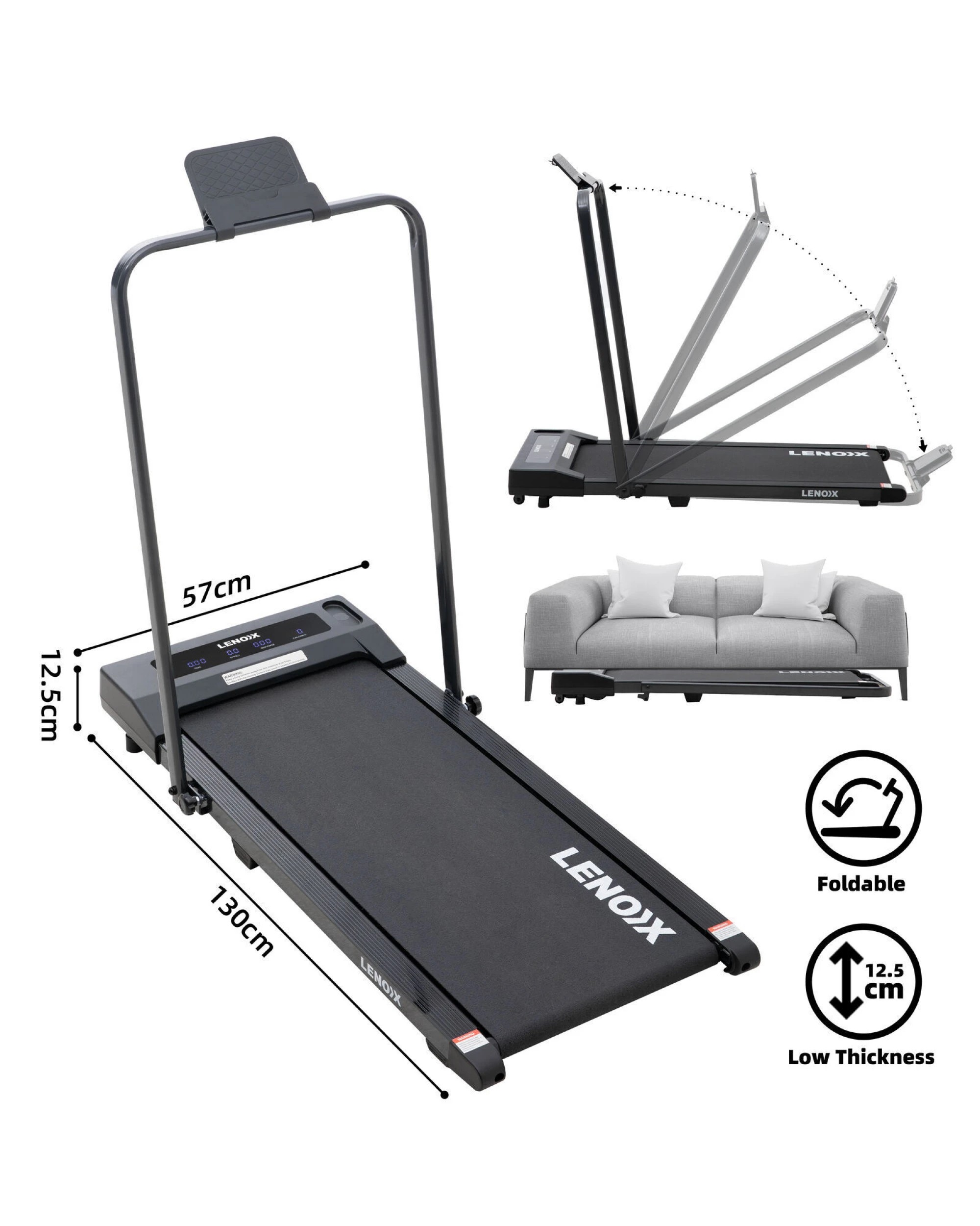 3 Lenoxx 2HP 52cm Walking Pad Treadmill w/ Remote, Foldable Handrail, and Tablet Holder, 3 of 10