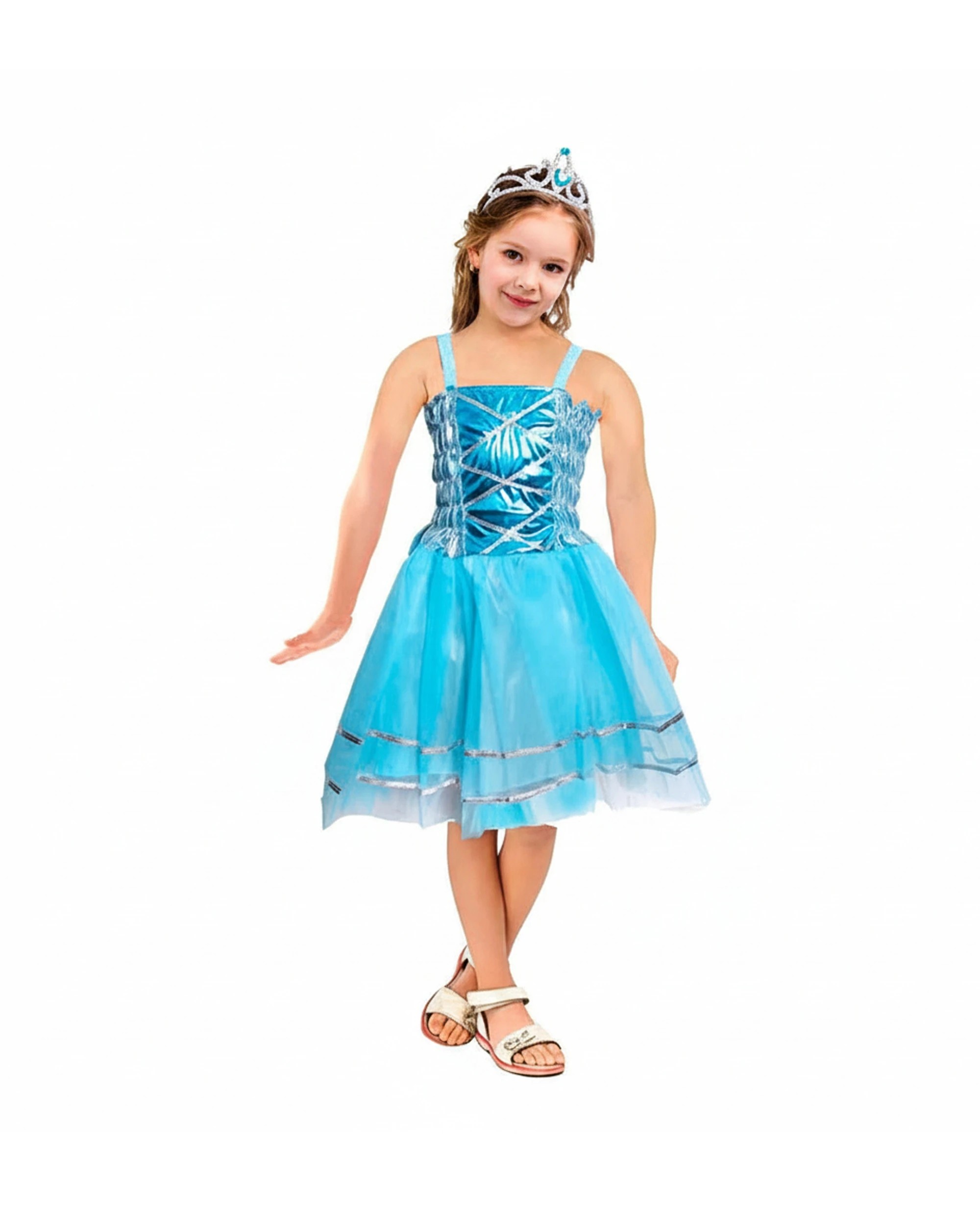 1 JD Party Kids Princess Dress Fitted Bodice Flared Skirt Costume - Blue, 1 of 1