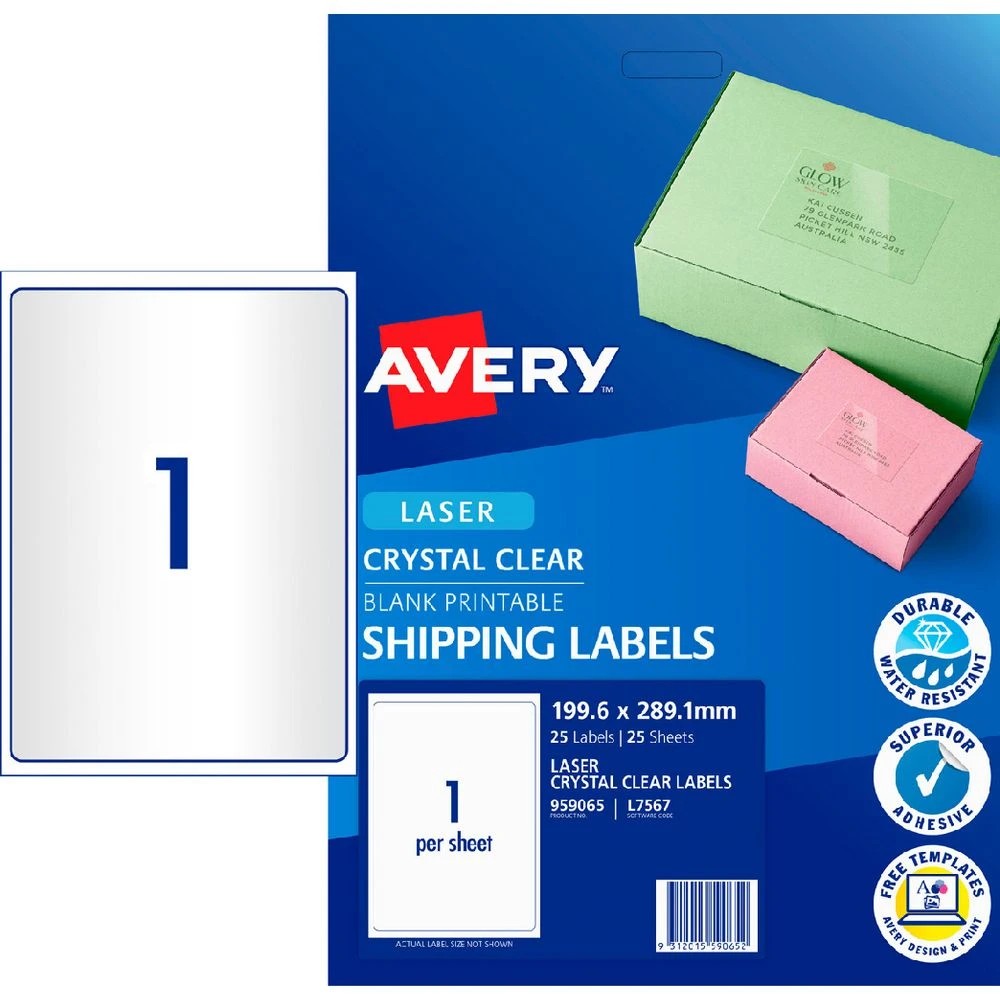 1 Avery 1UP Laser Shipping Labels Clear 25 Sheets, 1 of 4