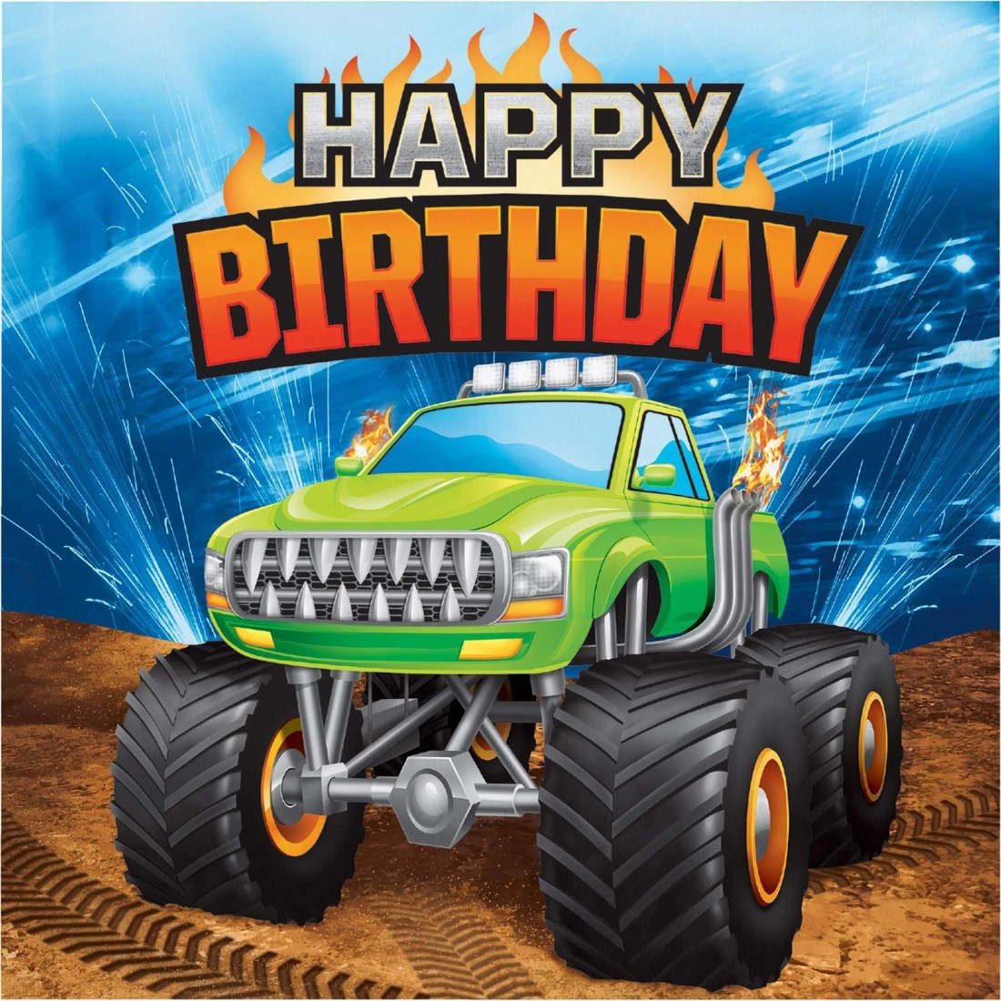 1 Creative Converting Monster Truck Rally Happy Birthday Large Napkins / Serviettes (Pack of 16), 1 of 1