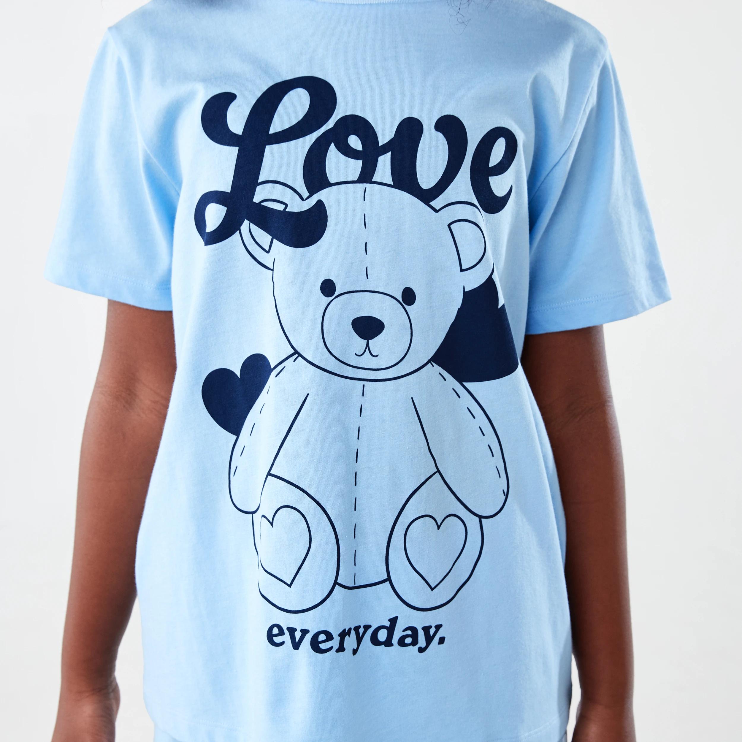 5 Short Sleeve Knit Pyjama Set BLUE TEDDY LOVE, 5 of 7