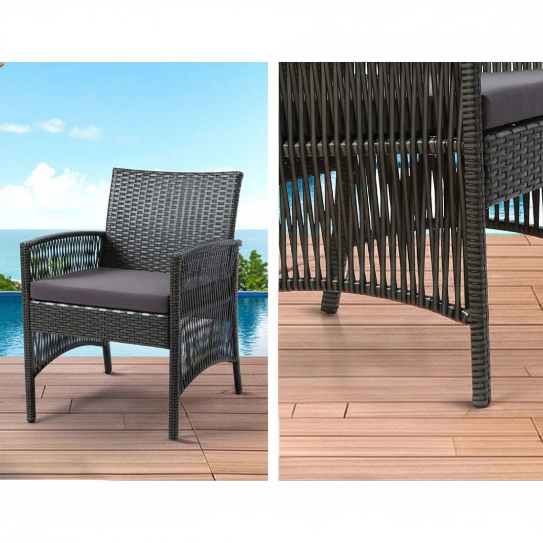 4 Gardeon 4PCS Outdoor Sofa Set with Storage Cover Wicker Harp Chair Table - Grey, 4 of 5