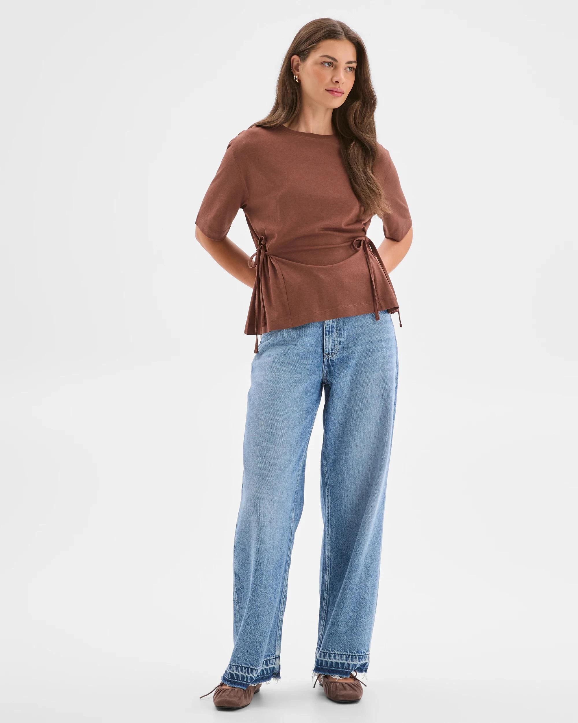 1 Target Petites Petites Australian Cotton Blend Short Sleeve Tie Waist T-Shirt SOFT BROWN, 1 of 7