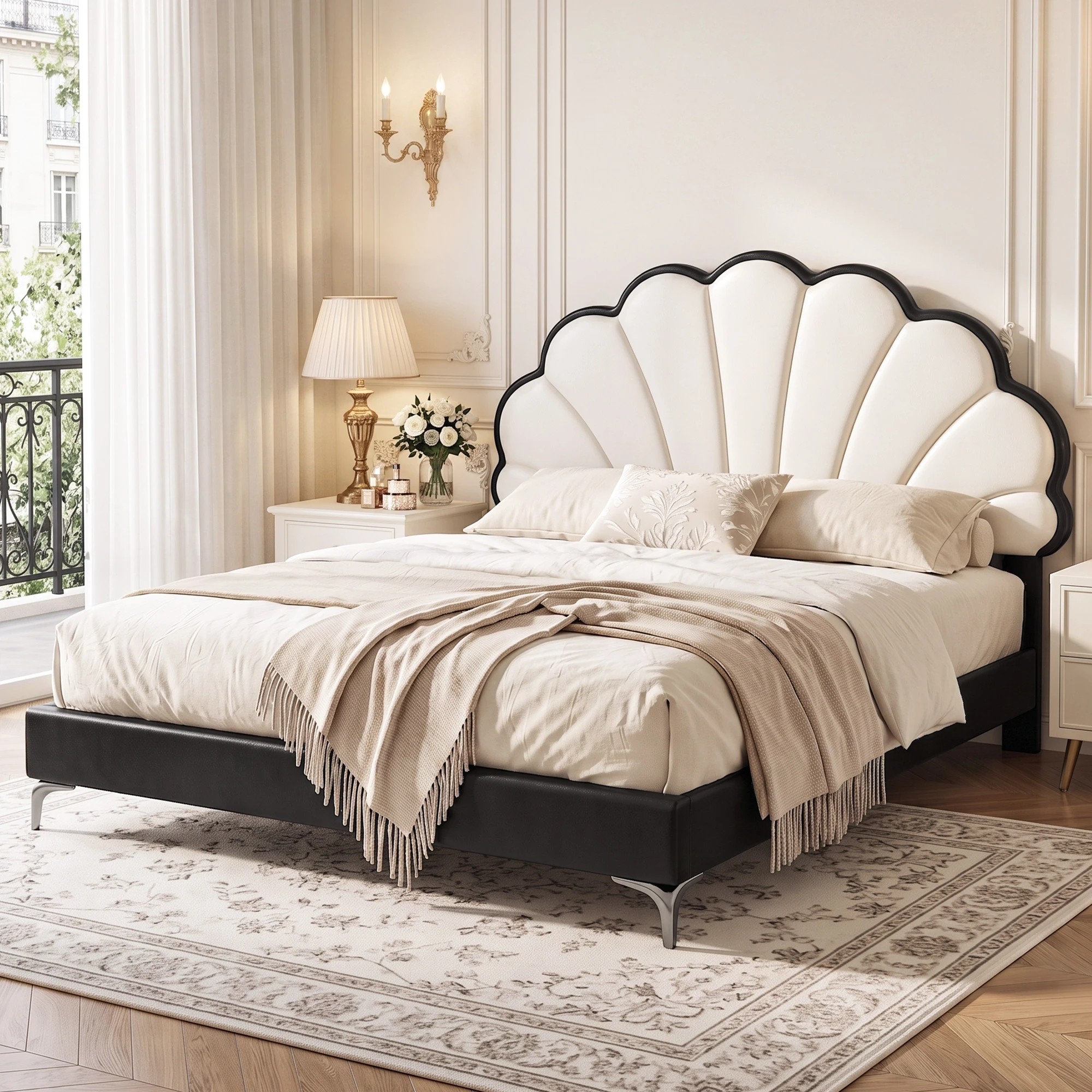 9 Artiss Bed Frame with Adjustable Shell Headboard and PVC Upholstery - Double Bed - Multi, 9 of 9