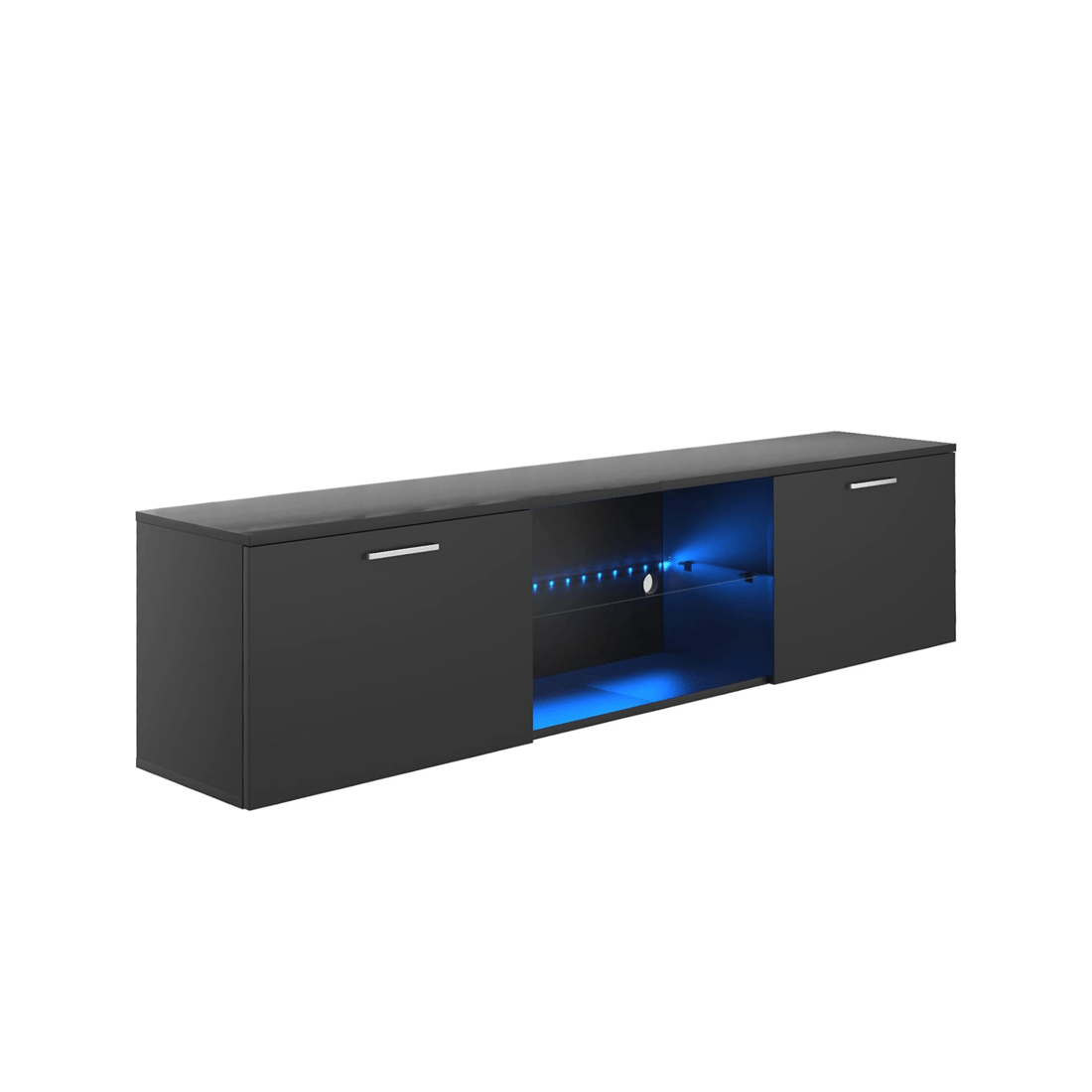 1 Advwin Tv Cabinet 160cm Led Entertainment Unit Stand Glass Shelf Black, 1 of 7