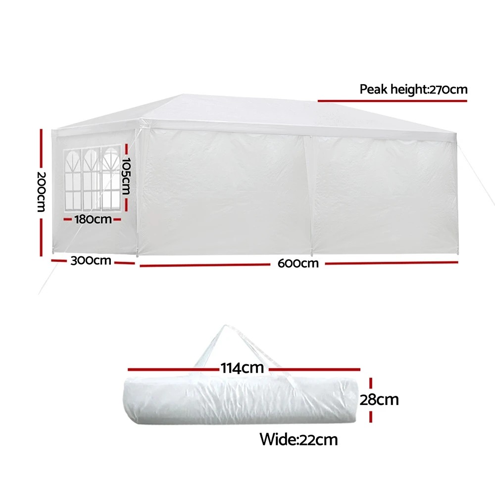 2 Instahut Gazebo 3x6m Marquee Wedding Party Tent Outdoor Camping Side Wall Canopy 6 Panel - White, 2 of 6