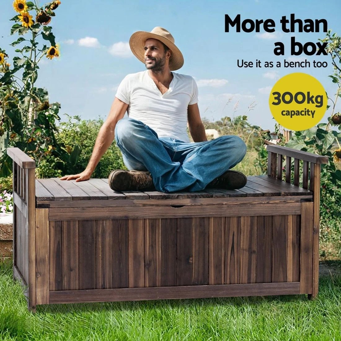 6 Gardeon Outdoor Storage Bench Box Wooden Garden Toy Tool Shed Patio Furniture - Charcoal, 6 of 8