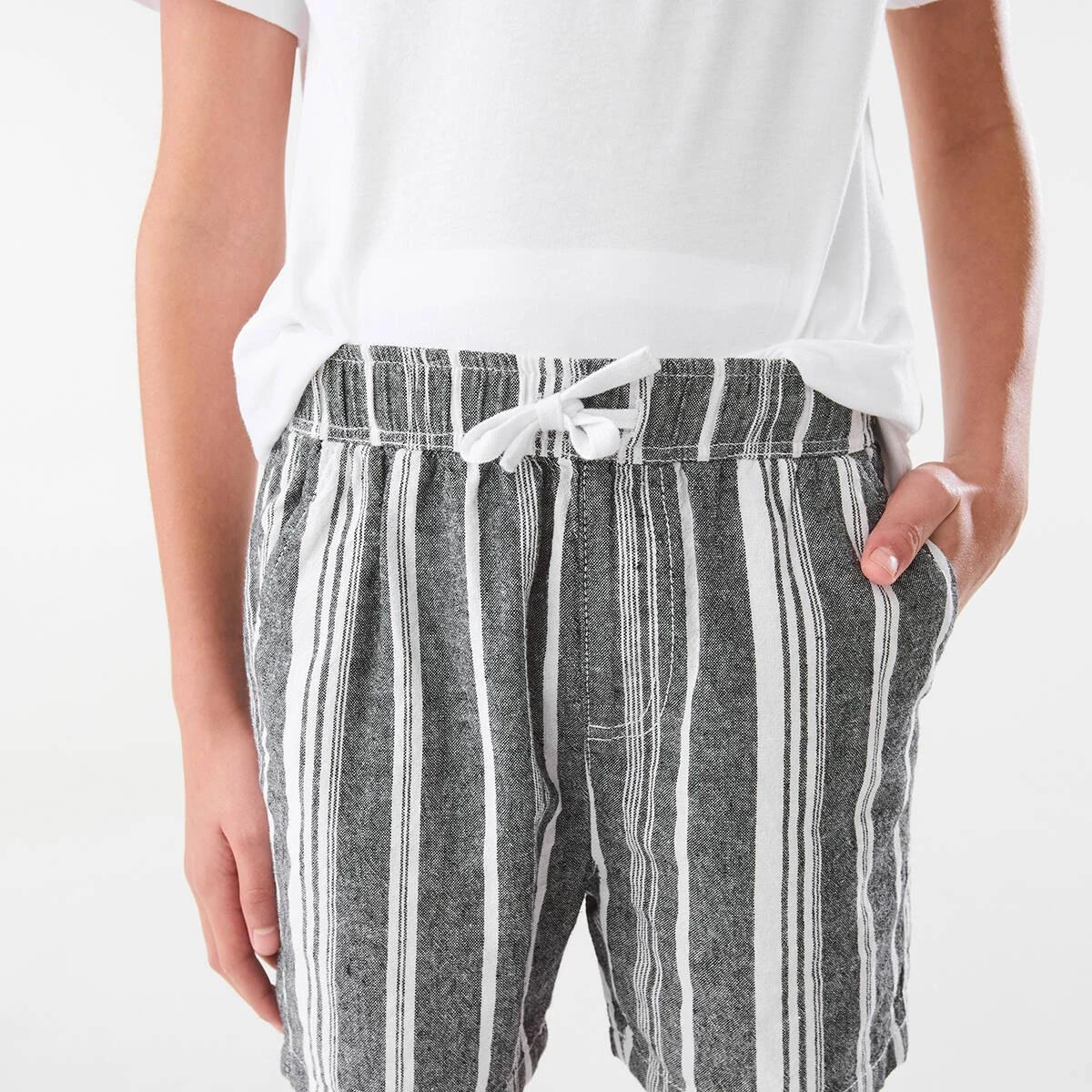 3 Linen Shorts Blk Stripe, 3 of 7