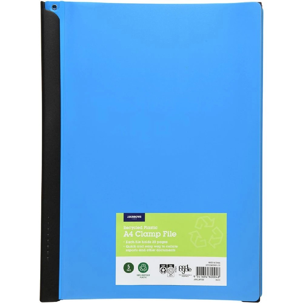 1 J.Burrows A4 Clamp Files 5 Pack Blue, 1 of 4
