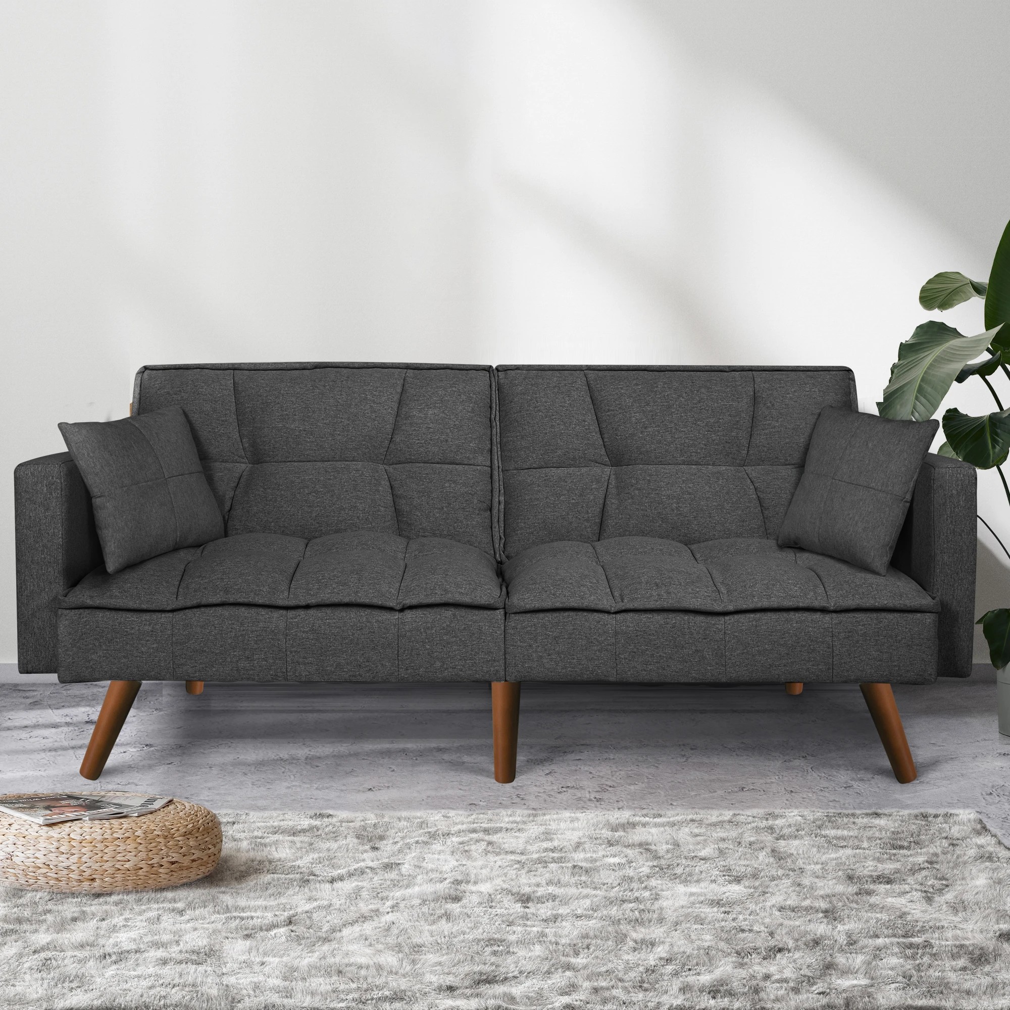 7 Levede Sofa Bed Futon Convertible Fabric Lounge Couch 3 Seater Recliner Dark - Grey, 7 of 8