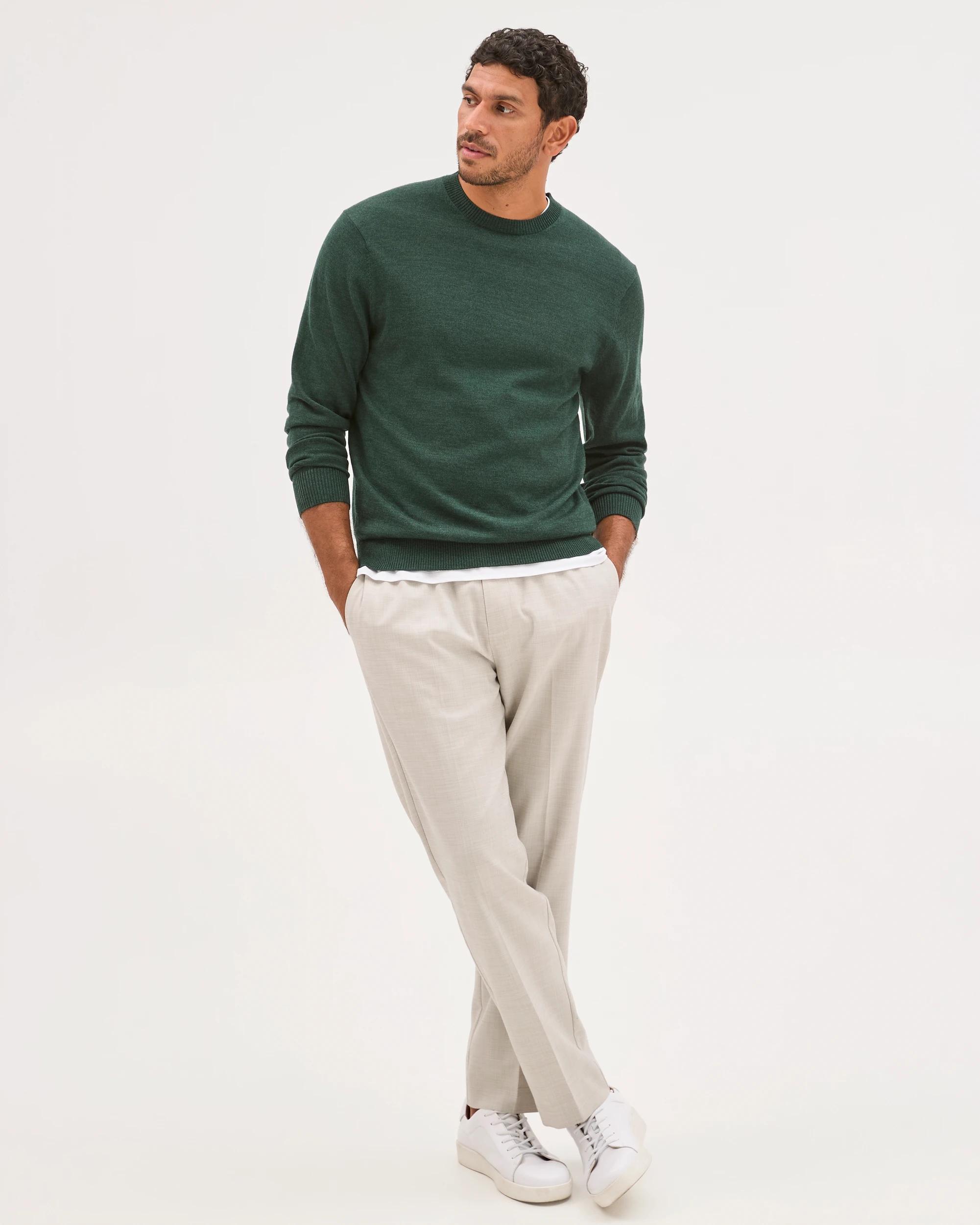 2 Preview Australian Merino Wool Knit Jumper FOREST GREEN, 2 of 7
