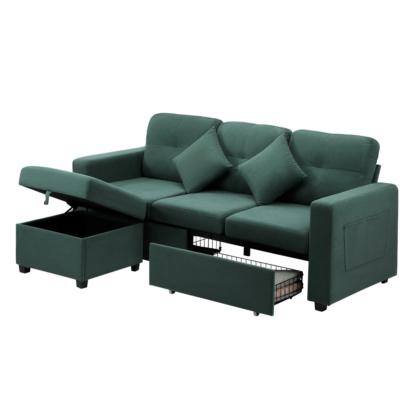 1 Oikiture 3 Seater Sofa Lounge Set Modular Couch Drawers&ottoman Velvet
 - Green, 1 of 10