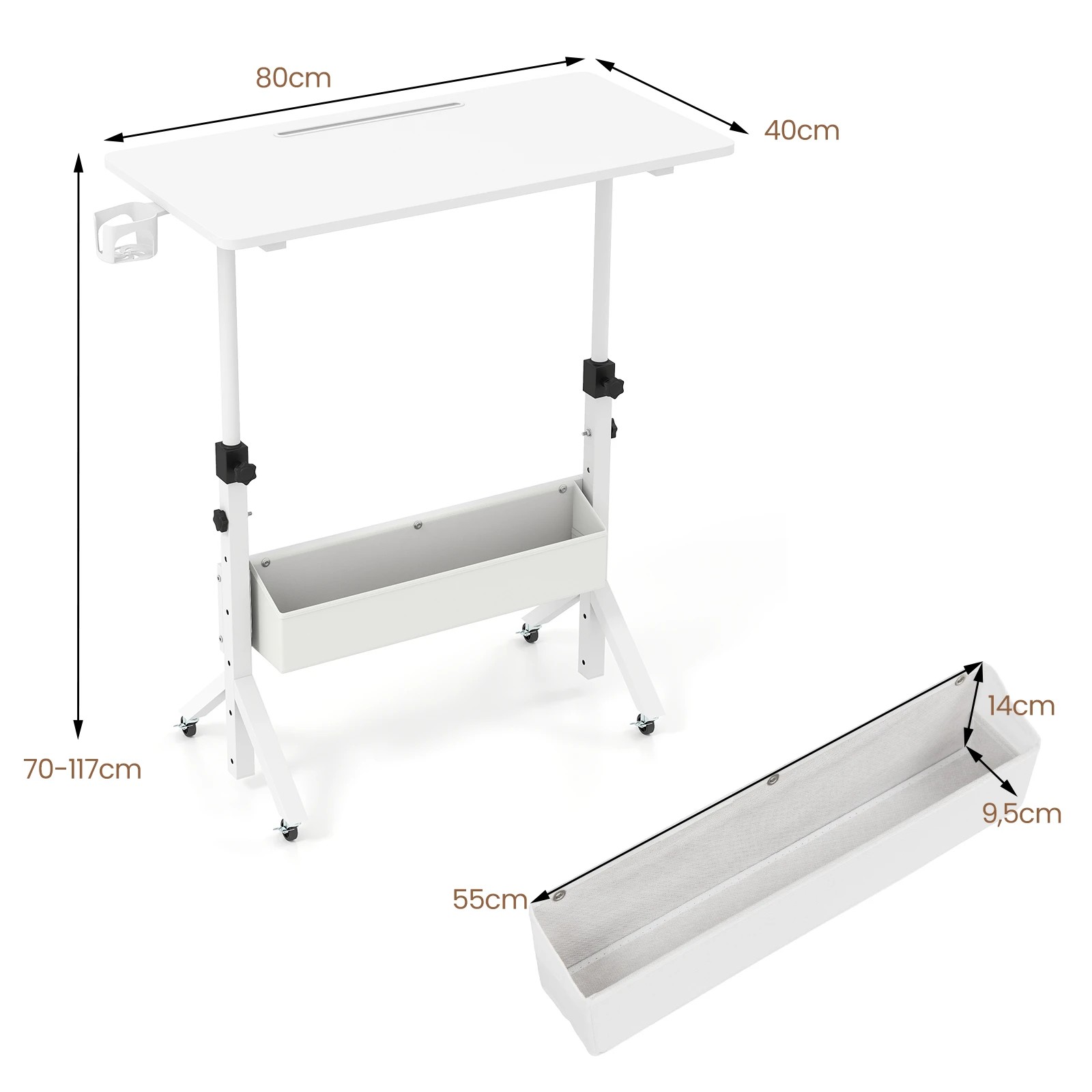 2 Costway Mobile Standing Desk Height Adjustable Home Office Stand Up Desk - White, 2 of 4
