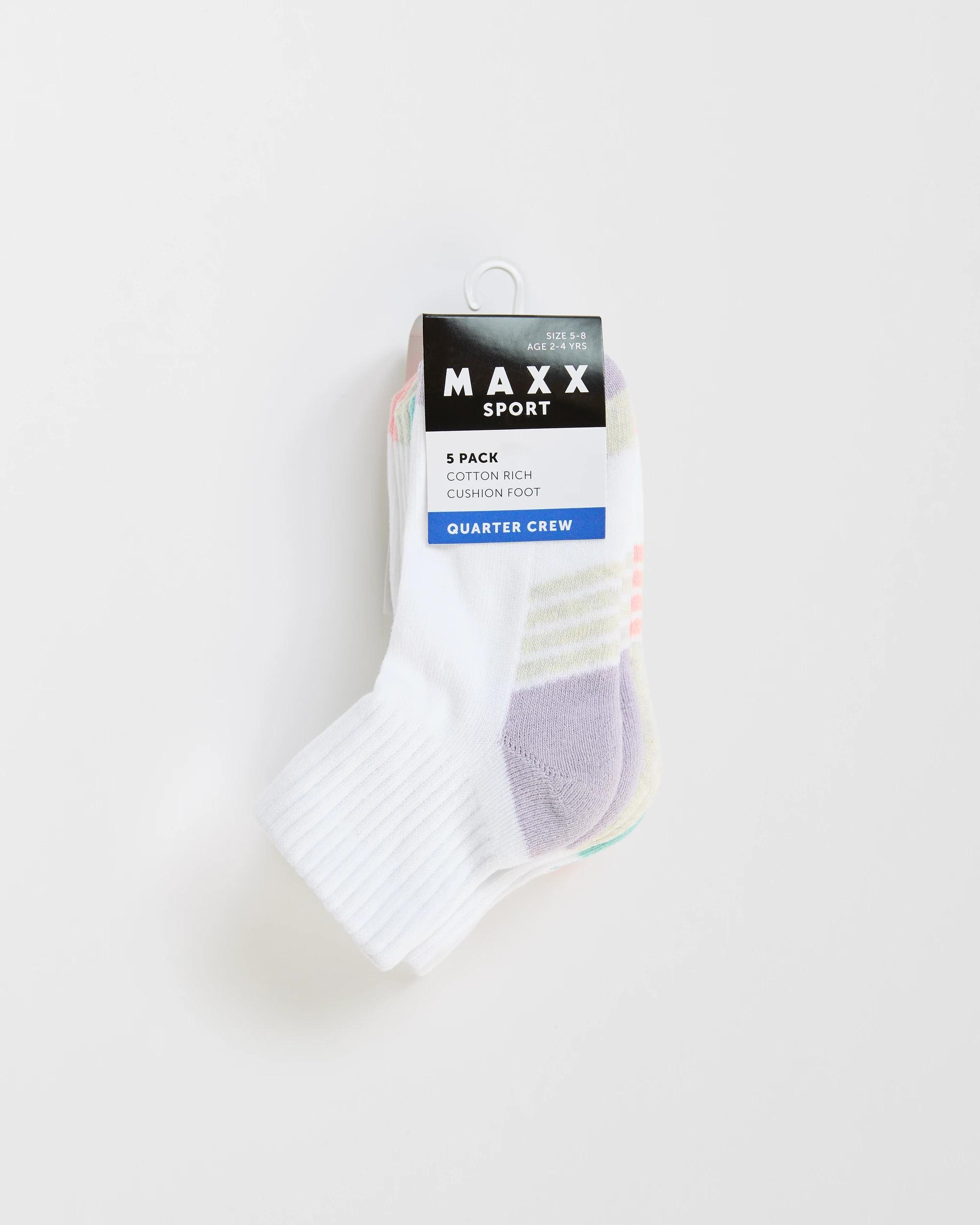 3 Australian Cotton Blend Sport Quarter Crew Socks 5 Pack - Maxx WHITE GIRLS, 3 of 3