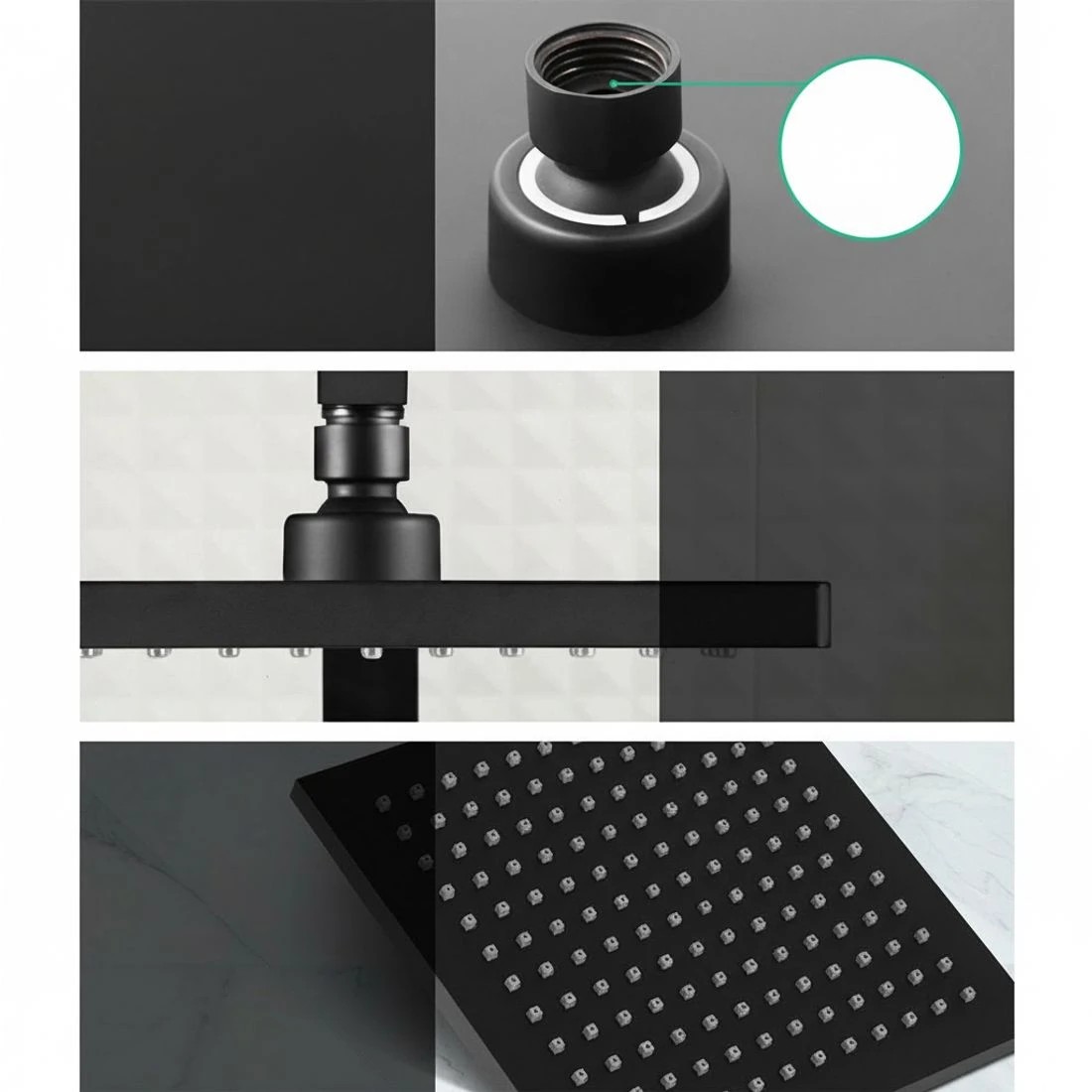 2 Cefito 8'' Rain Shower Head Set Handheld Square High Pressure - Black, 2 of 5