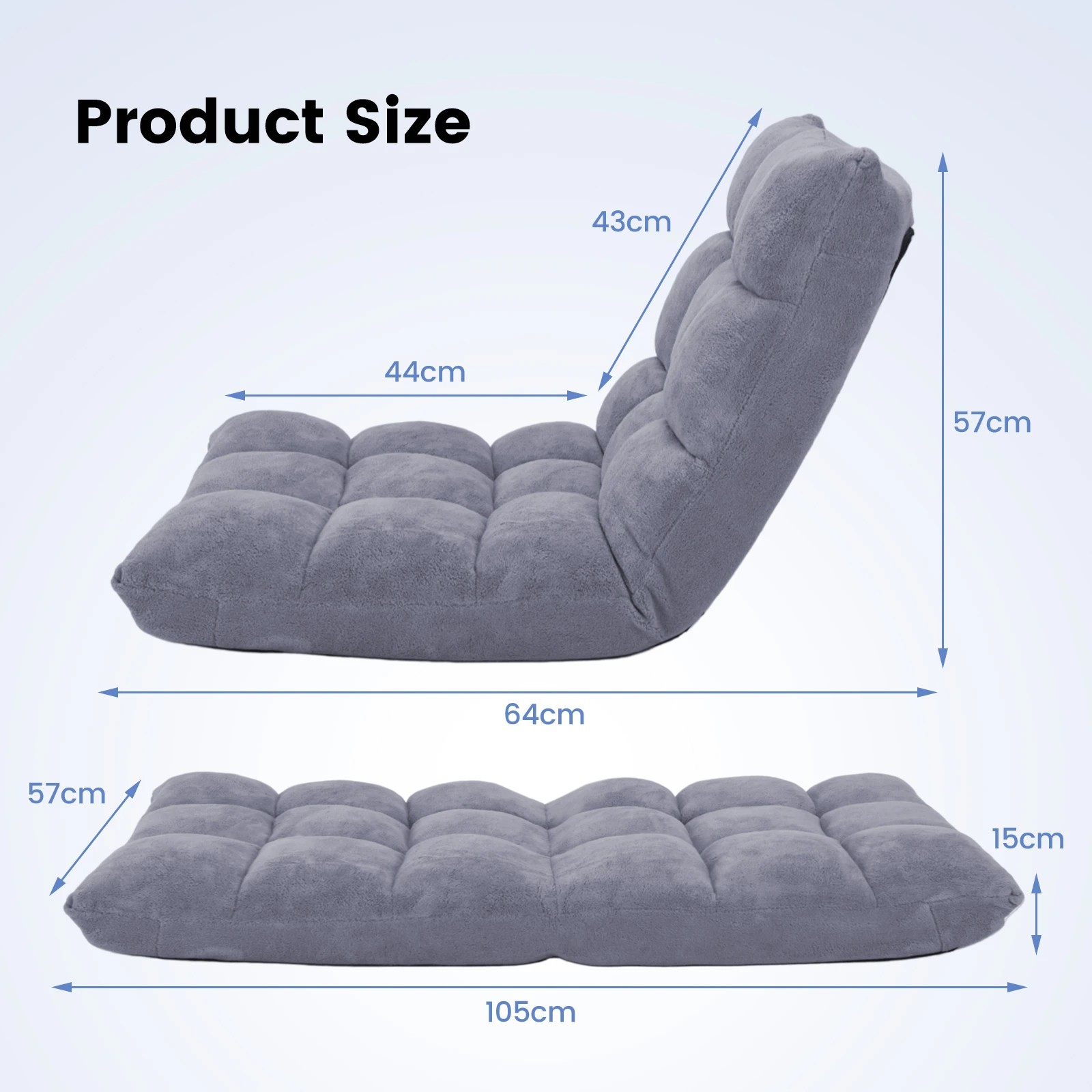 7 Costway Adjustable Floor Chair Lazy Sofa Velvet Lounge Recliner Grey, 7 of 9