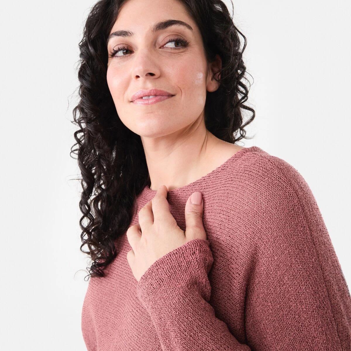 4 Open Knit Batwing Sleeve Jumper Dried Red, 4 of 5