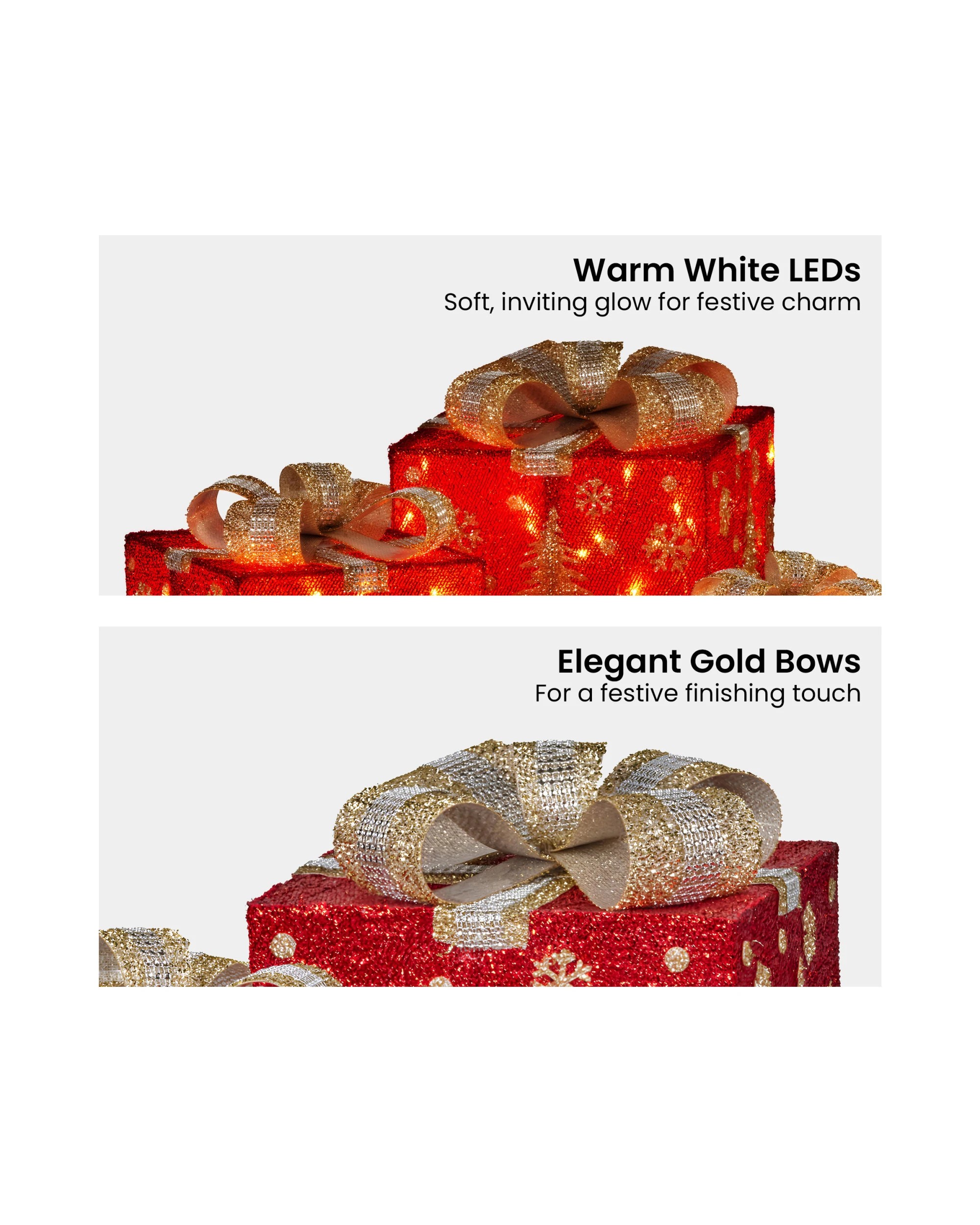 3 Christabelle Set Of 3 Christmas Gift Box Display With Led Lights And Bows Decoration Ornament, 3 of 6