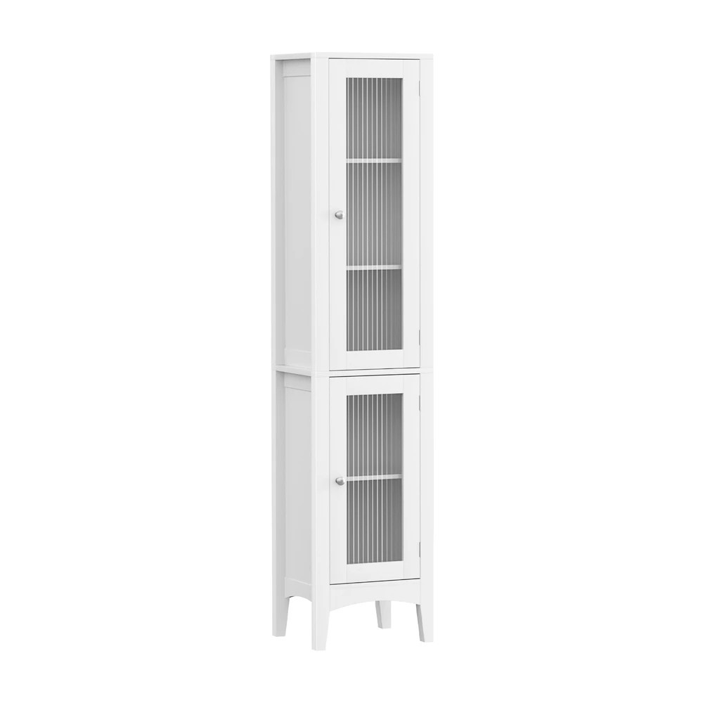 1 Artiss 2X Bathroom Storage Cabinet 160cm Tall Slim Cupboard Toilet Glass Door - White, 1 of 8