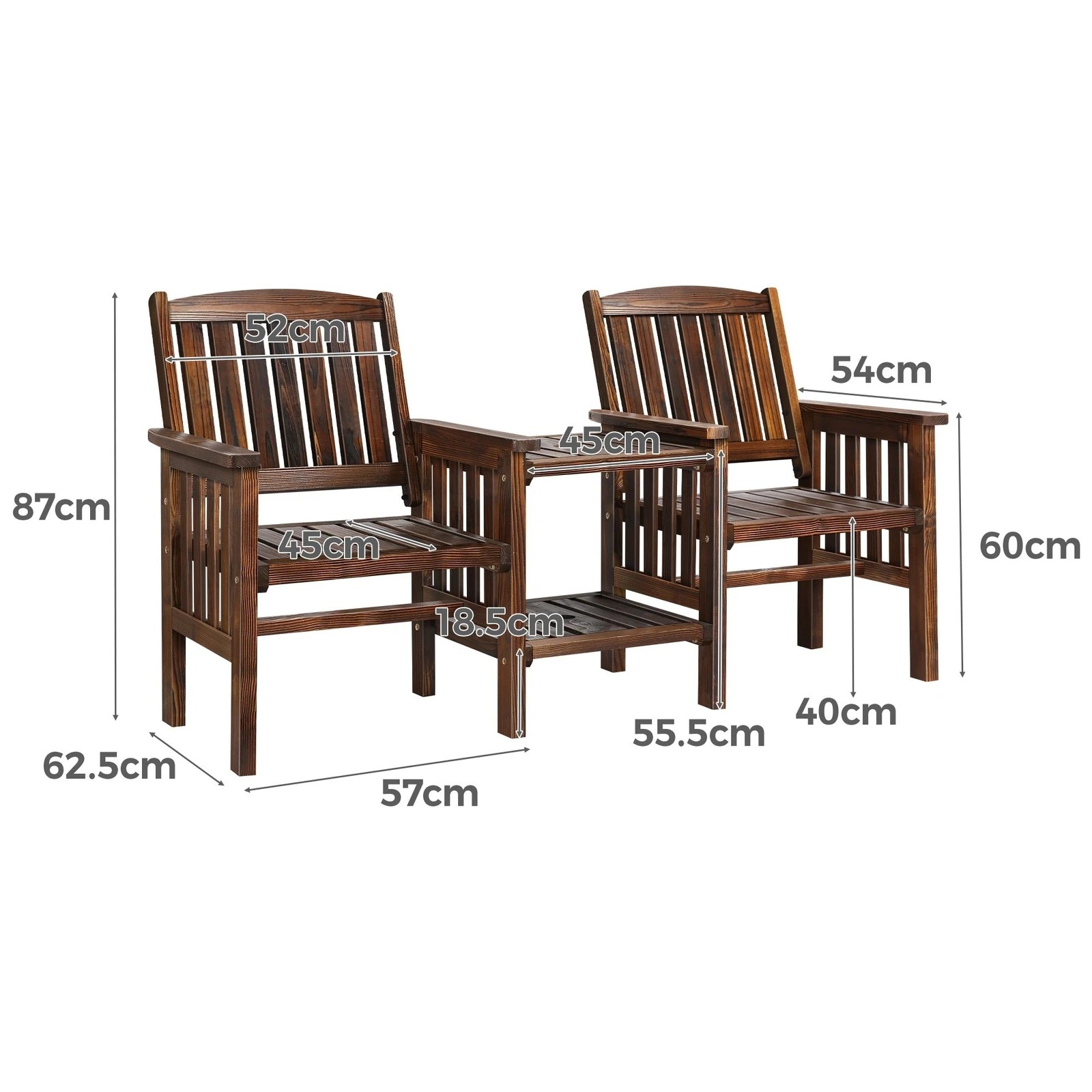 7 Alfordson Wooden Garden Bench Loveseat Outdoor Chairs Table Set Patio - Charcoal, 7 of 9