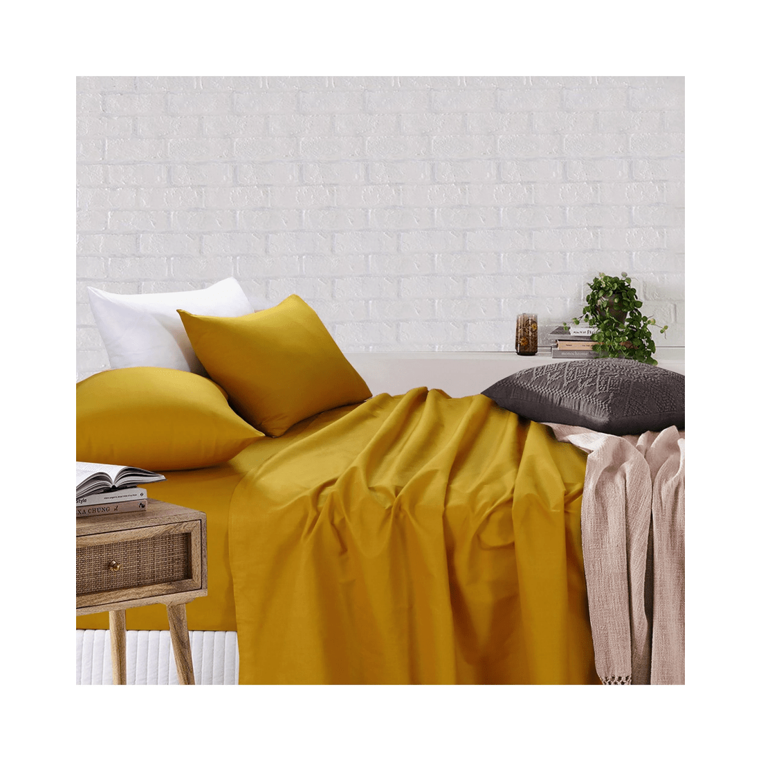 1 Amsons Royale Cotton King Sheet Set — Fitted &amp; Flat Sheets with Pillowcases, Mustard - Yellow, 1 of 1
