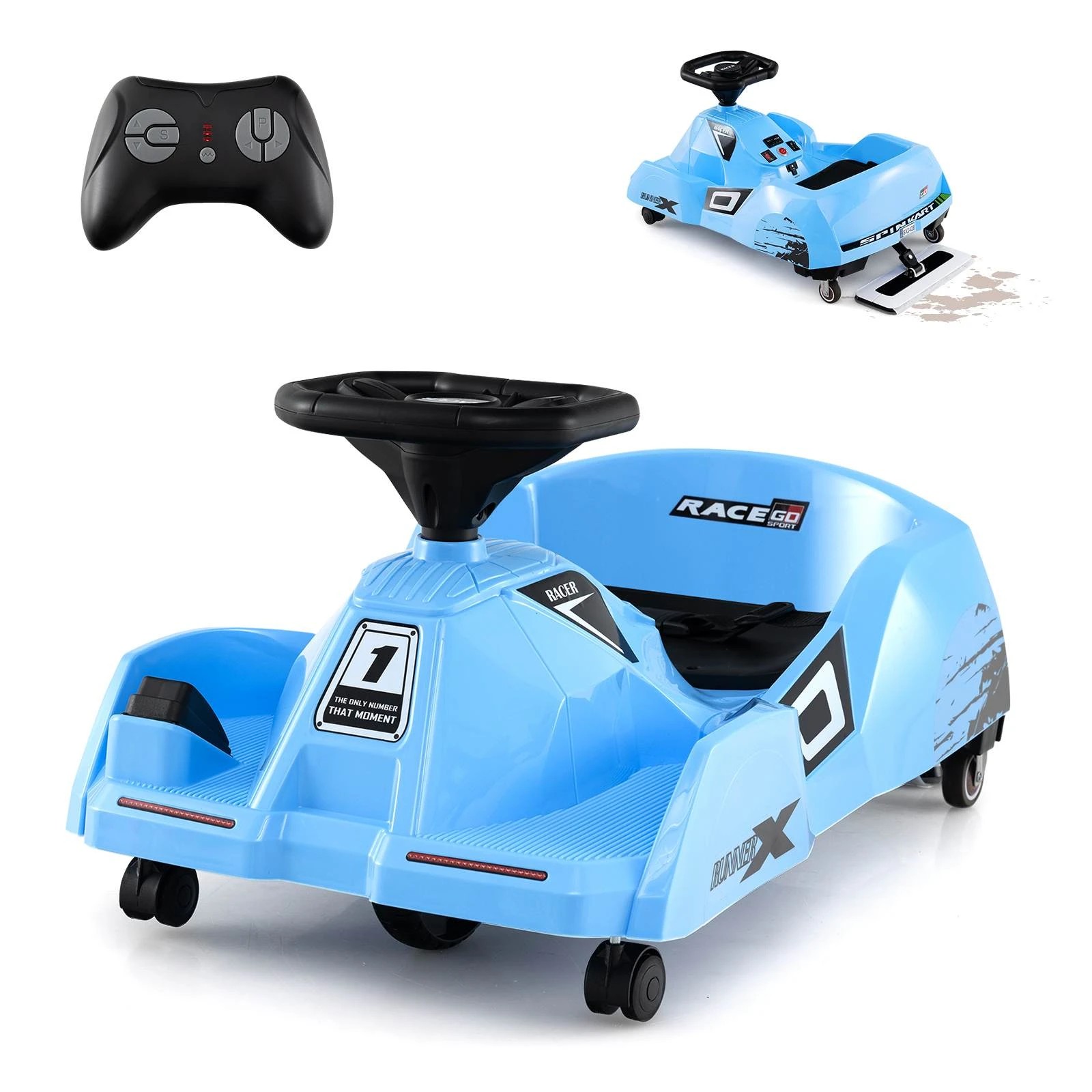 1 Costway 12V Ride on Car Battery Powered Remote Electric Go Kart - Blue, 1 of 1