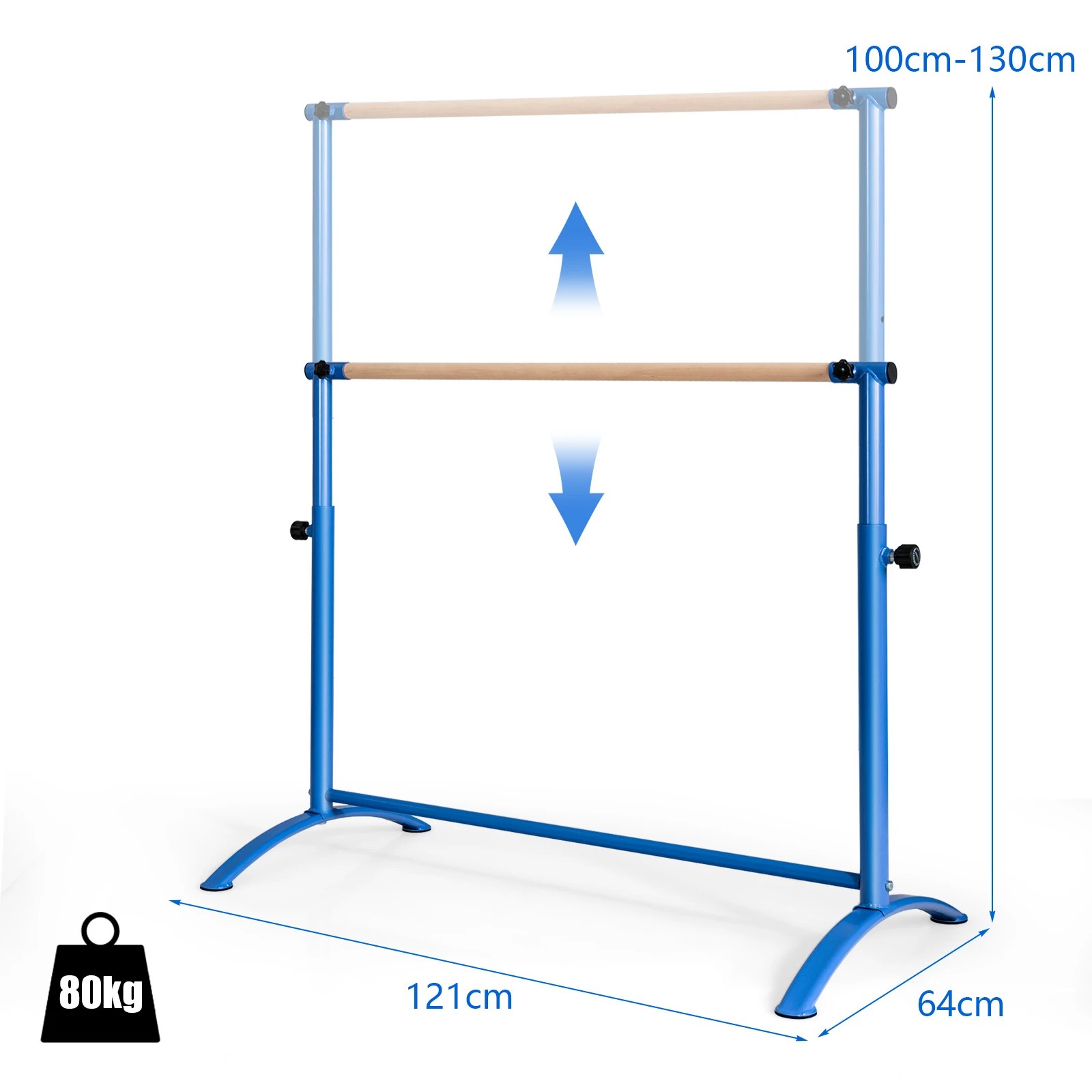 2 Costway 130cm Ballet Barre Bar Dancing Bar 4-Position Height Adjustable Gymnastics Bar Training Bar - Blue, 2 of 2