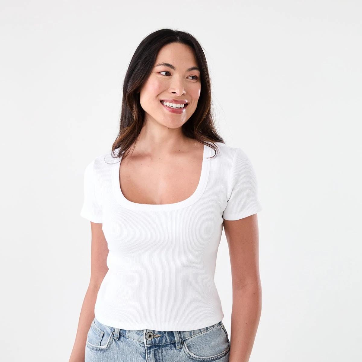 1 Short Sleeve Rib Square Neck T-shirt White, 1 of 5