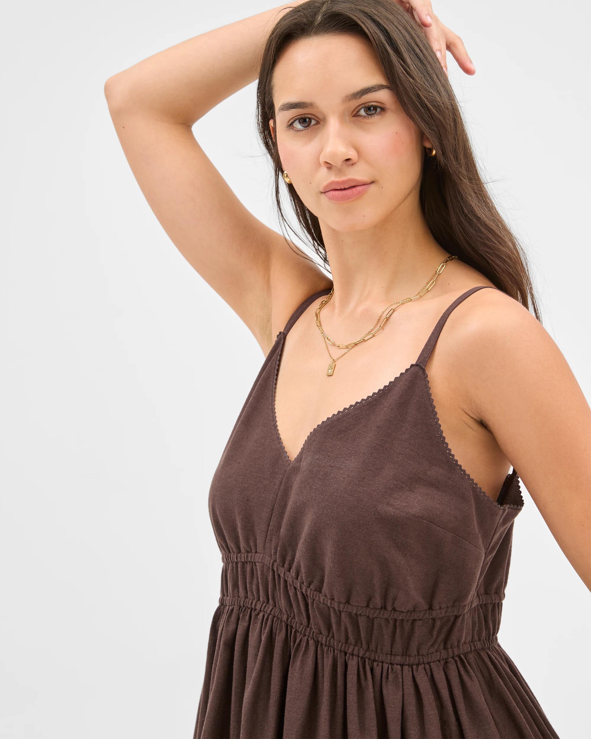 5 Target Resort Linen Blend Embroidered Maxi Dress CHOCOLATE, 5 of 9