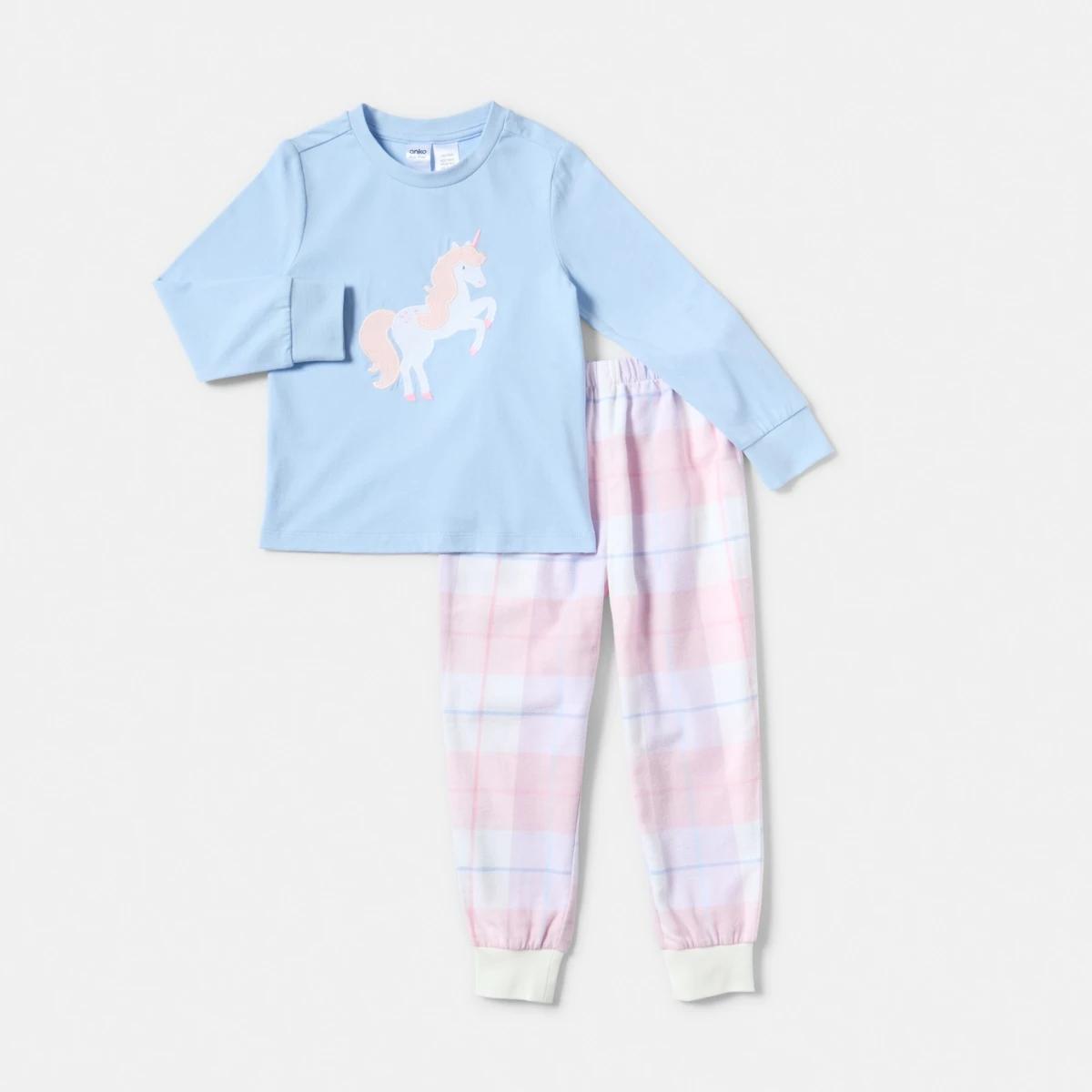 6 Knit Flannelette Pyjama Set Blu Slogan, 6 of 9