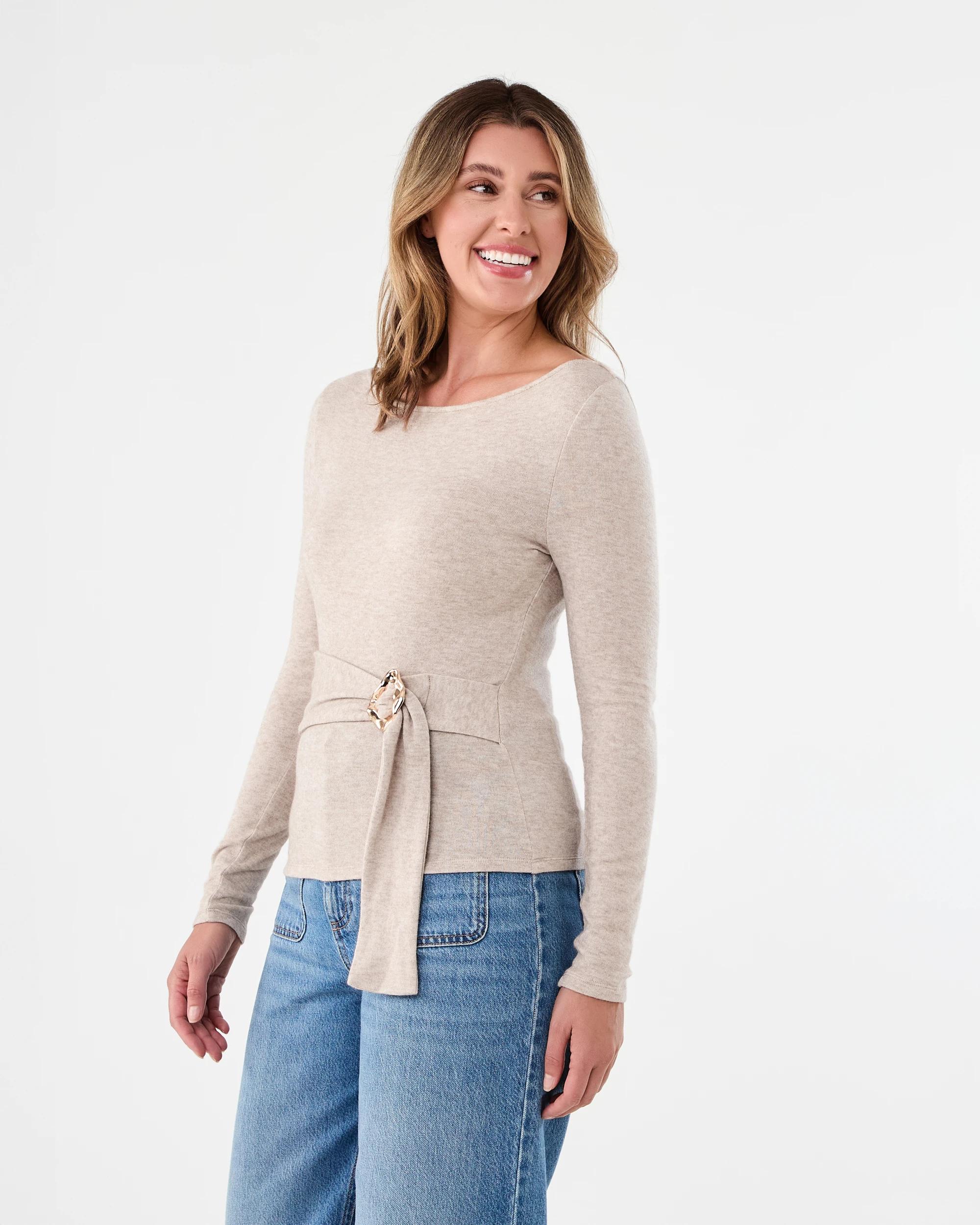 2 Long Sleeve Buckle Detail Top Loml Marle, 2 of 6