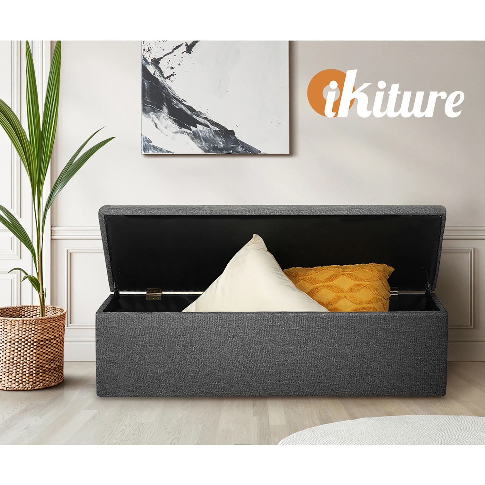 5 Oikiture Storage Ottoman Blanket Box Foot Stool Xl Chest Toy Faux Linen
 - Grey, 5 of 10