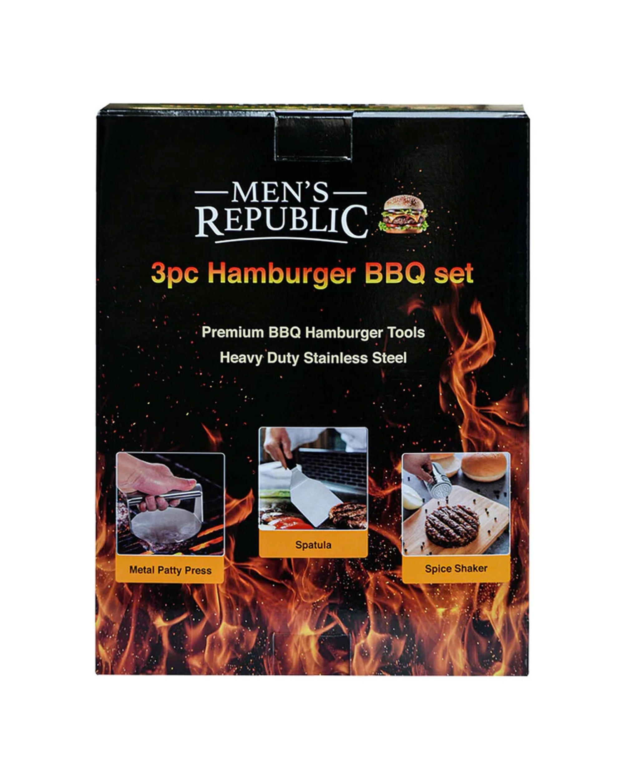 3 Mens Republic 3pc Premium Hamburger BBQ Grilling Set Stainless Steel - Silver, 3 of 5