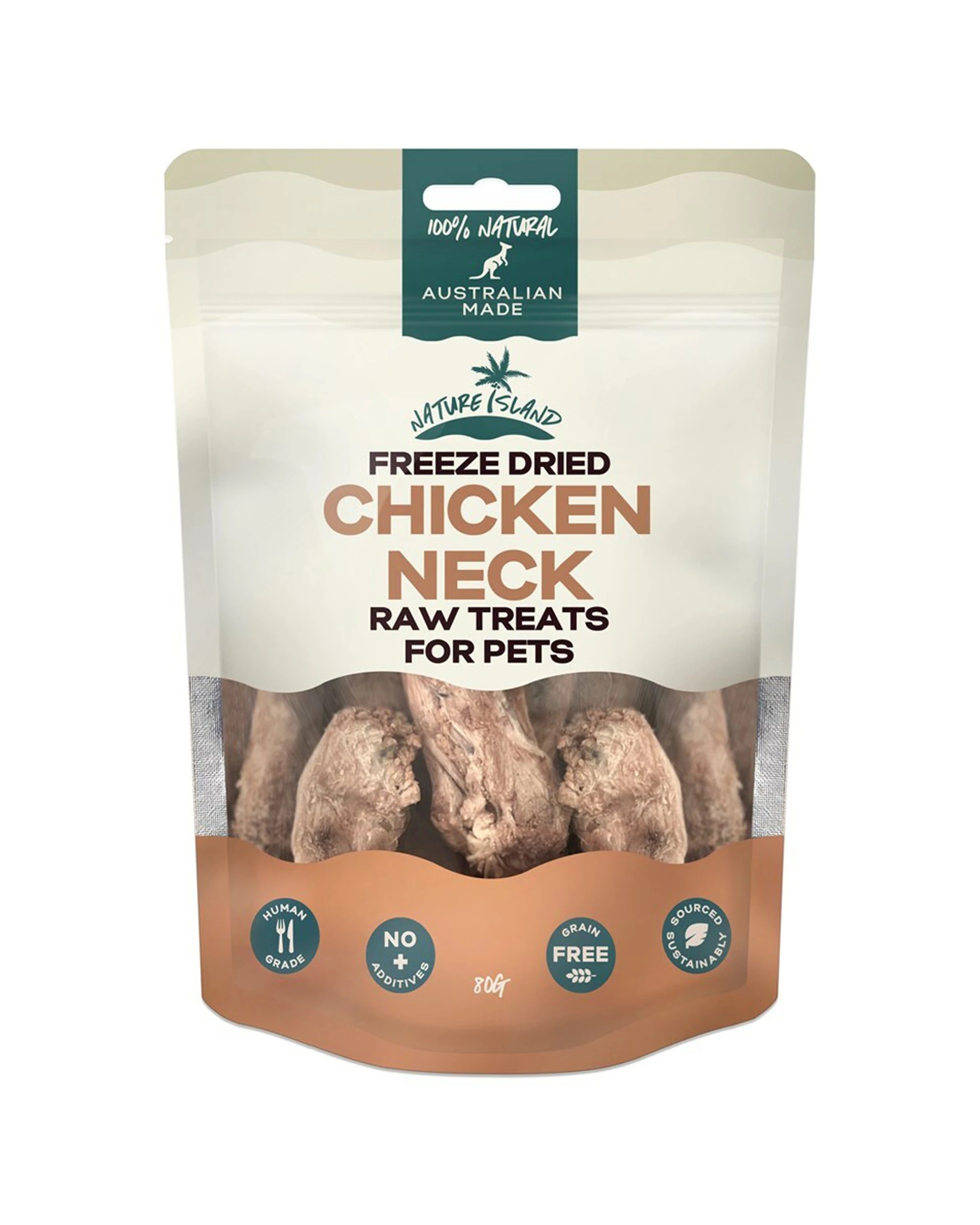 1 Nature Island Freeze Dried Chicken Neck Dog Cat Raw Treat 80g Human Grade - Brown, 1 of 1