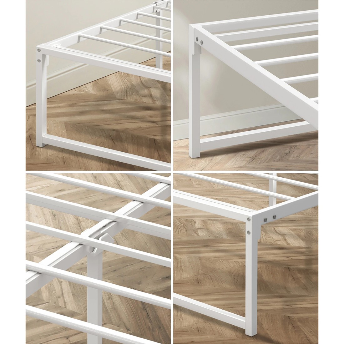 4 Oikiture Metal Bed Frame Queen Size Beds Base Platform
 - White, 4 of 9