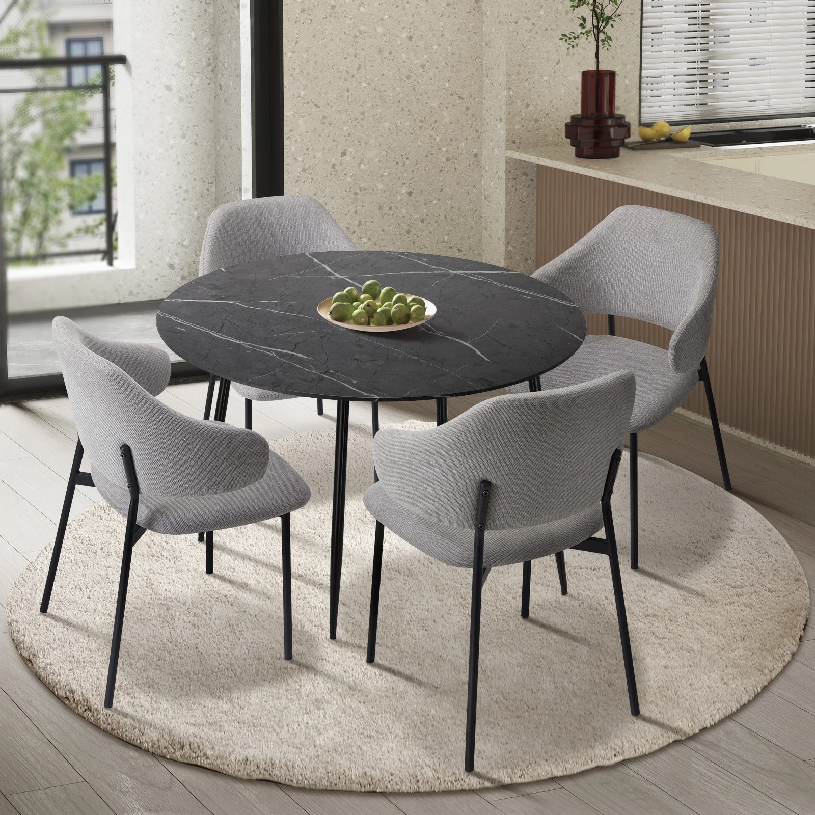 2 Oikiture 110cm Round Dining Table With 4pcs Dining Chairs Linen
 - Multi, 2 of 10