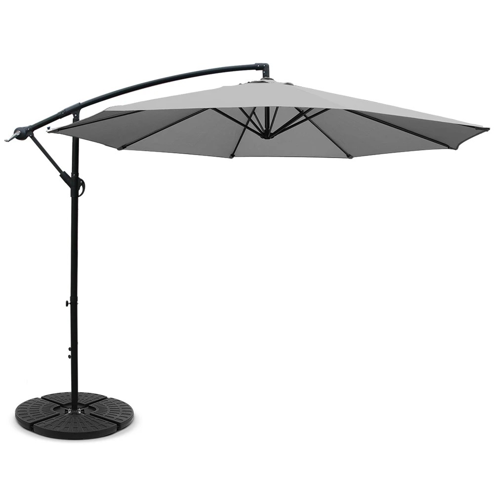 1 Instahut 3m Outdoor Umbrella w/Base Cantilever Beach Garden Patio - Grey, 1 of 6