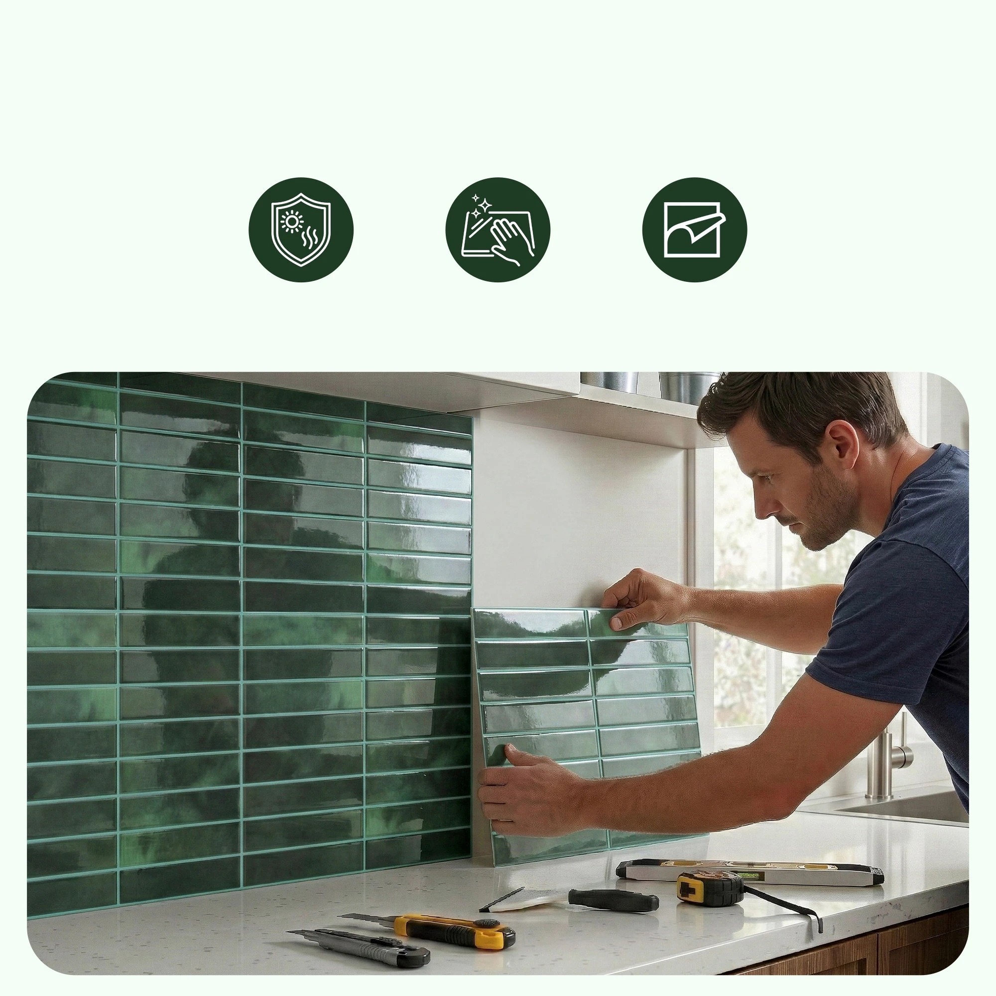 4 Artiss 3D Peel and Stick Wall Tiles Self Adhesive LinearGrid Backsplash 10 - Green, 4 of 8