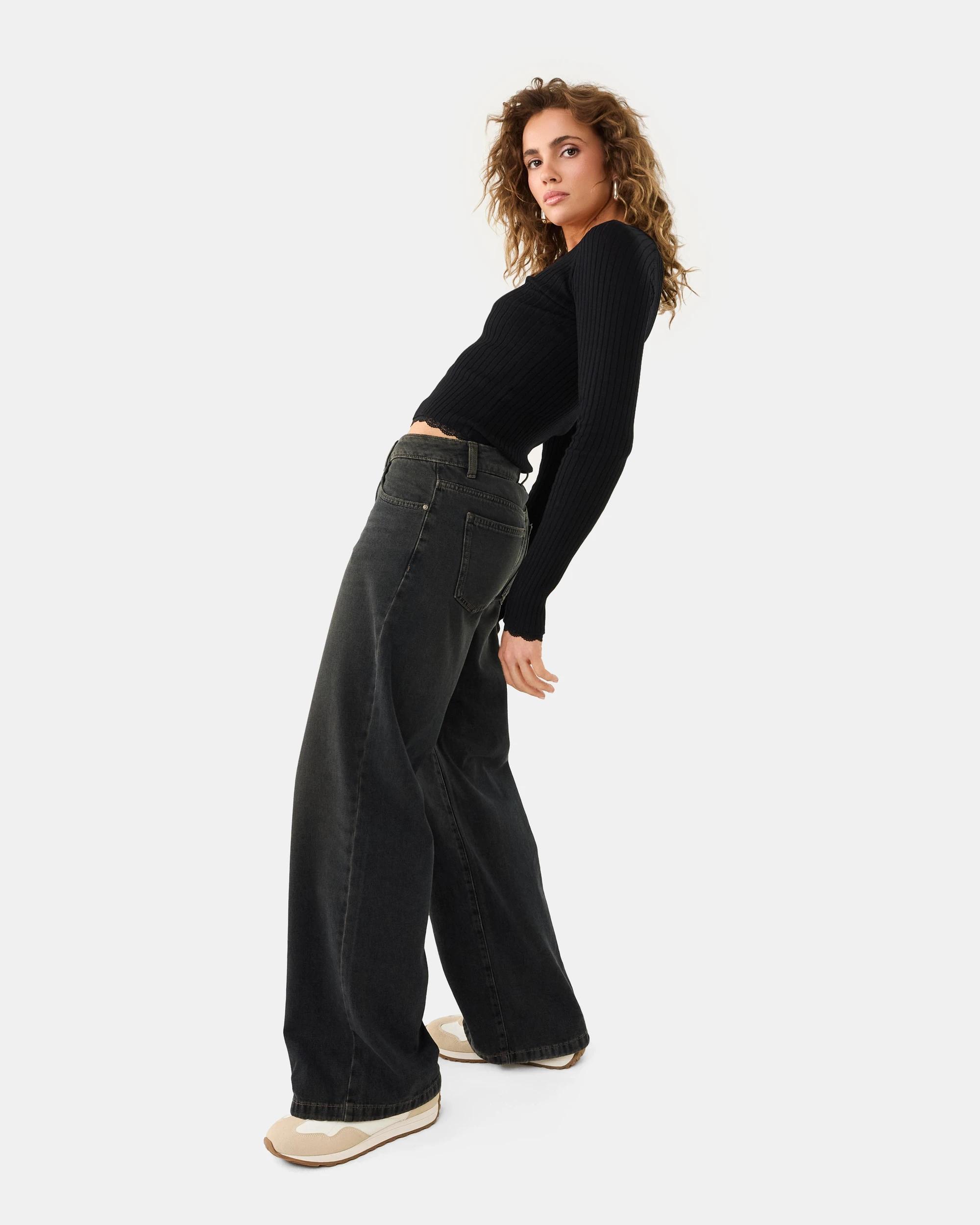 5 Long Sleeve True Knit Lace Detail Top Black, 5 of 9